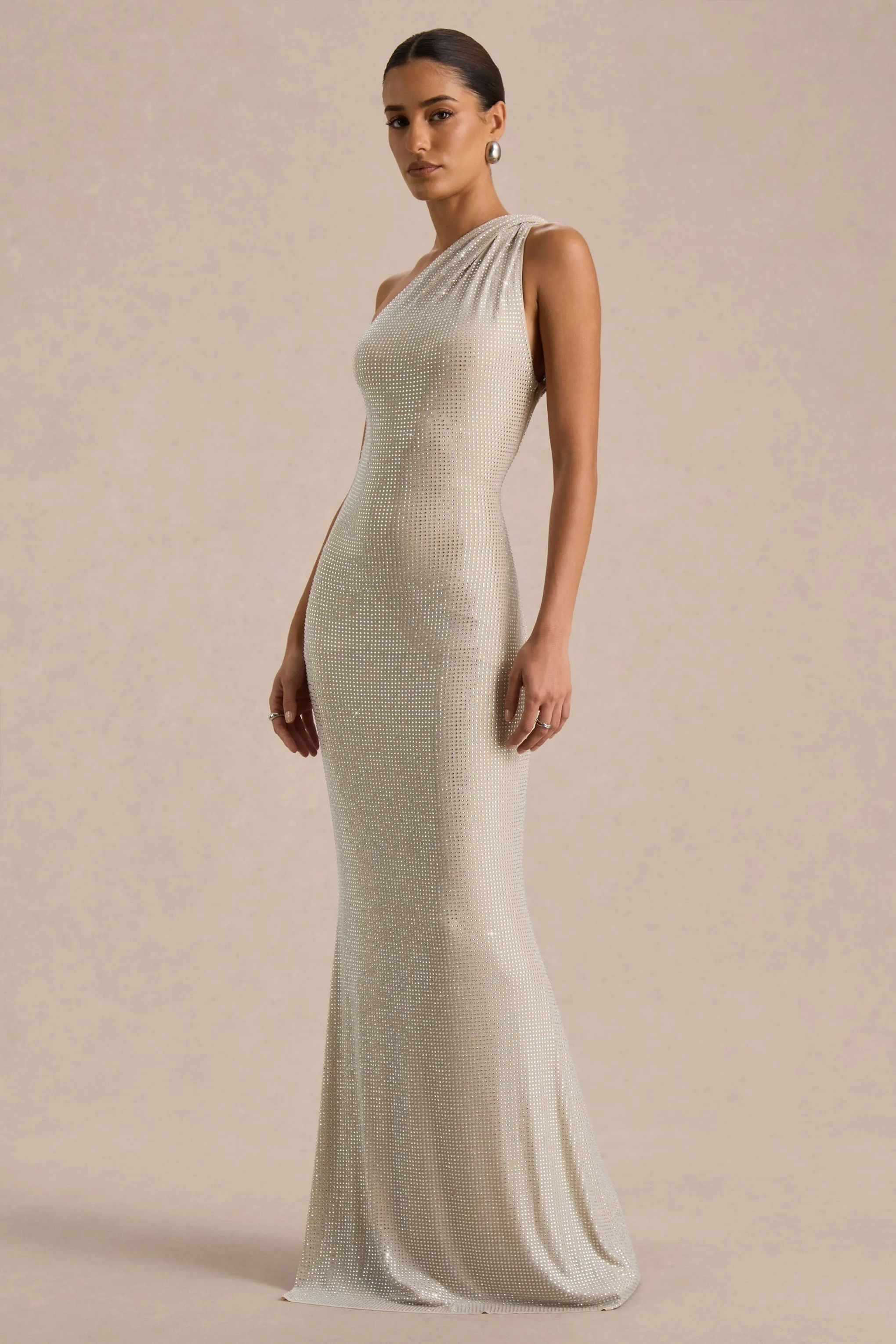 Deity | Silver Hotfix Asymmetric-Neck Maxi Dress With Open-Back sold by Club L London product image thumbnail 5