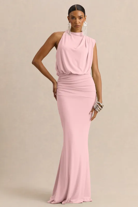 Umaira | Light Pink High-Neck Maxi Dress made by Club L London