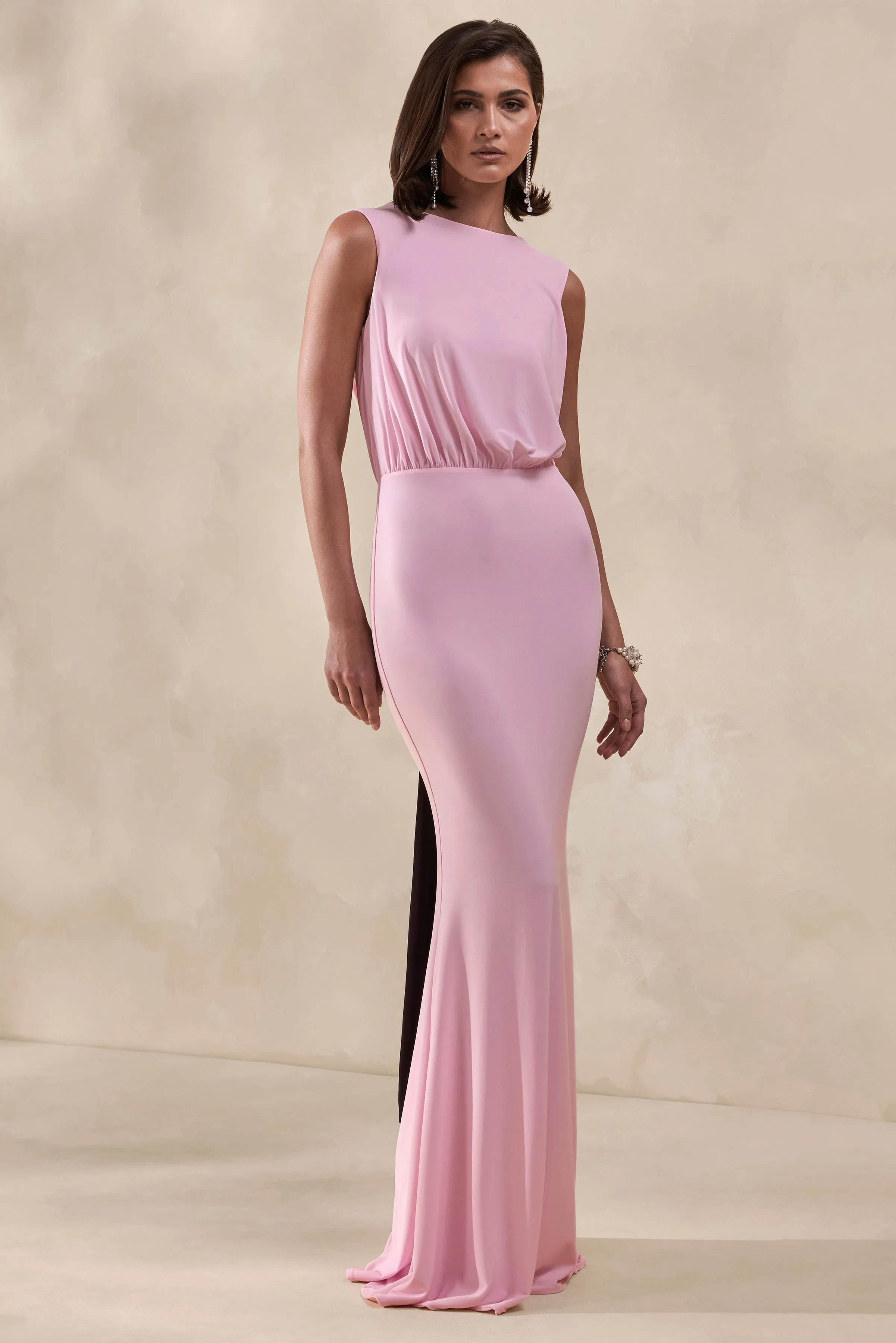 Elladine | Pink Round-Neck Maxi Dress With Lace-Back And Bow-Detail sold by Club L London product image thumbnail 5