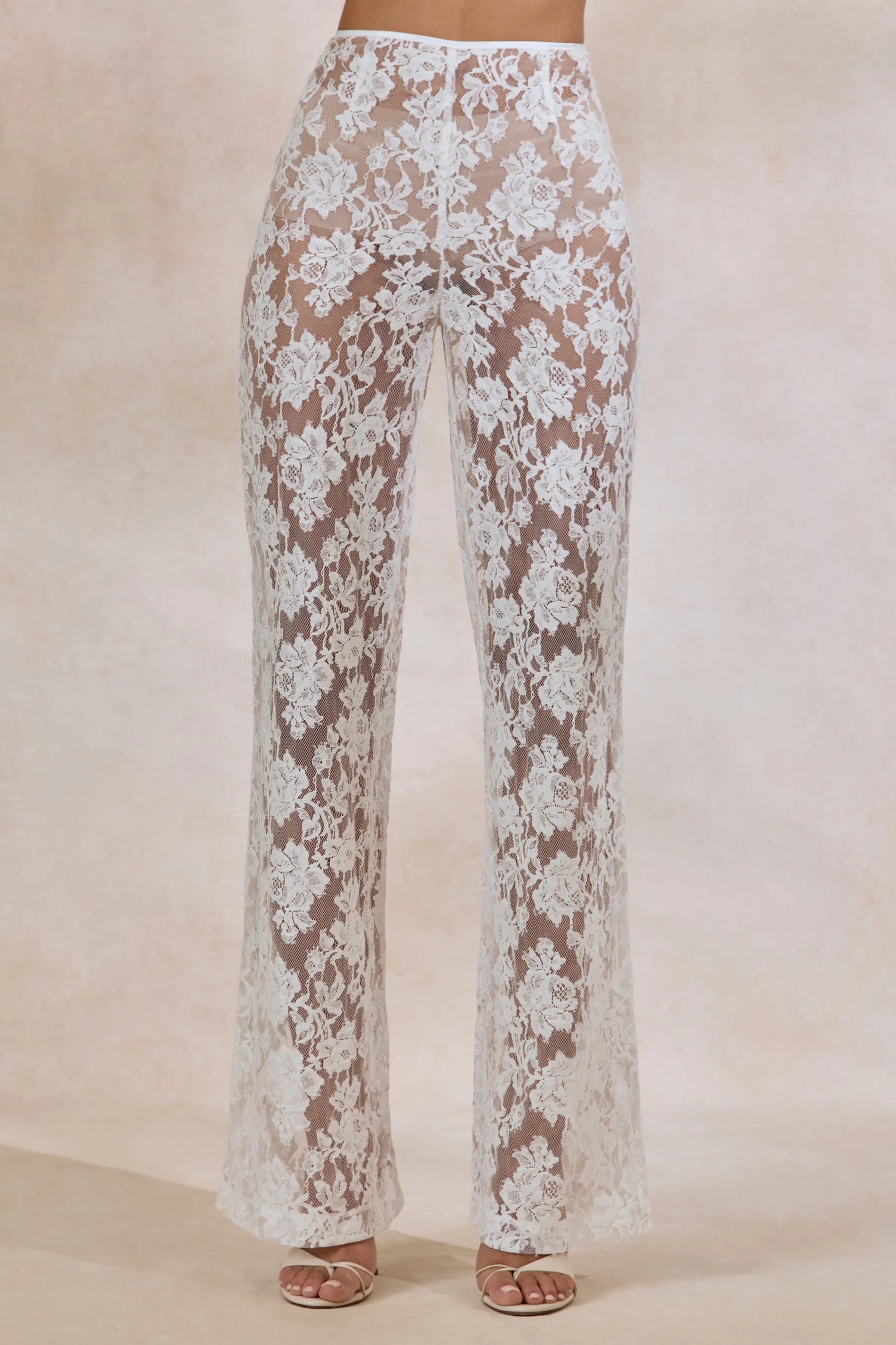 Viloria | White Lace Wide-Leg Trousers sold by Club L London product image thumbnail 3