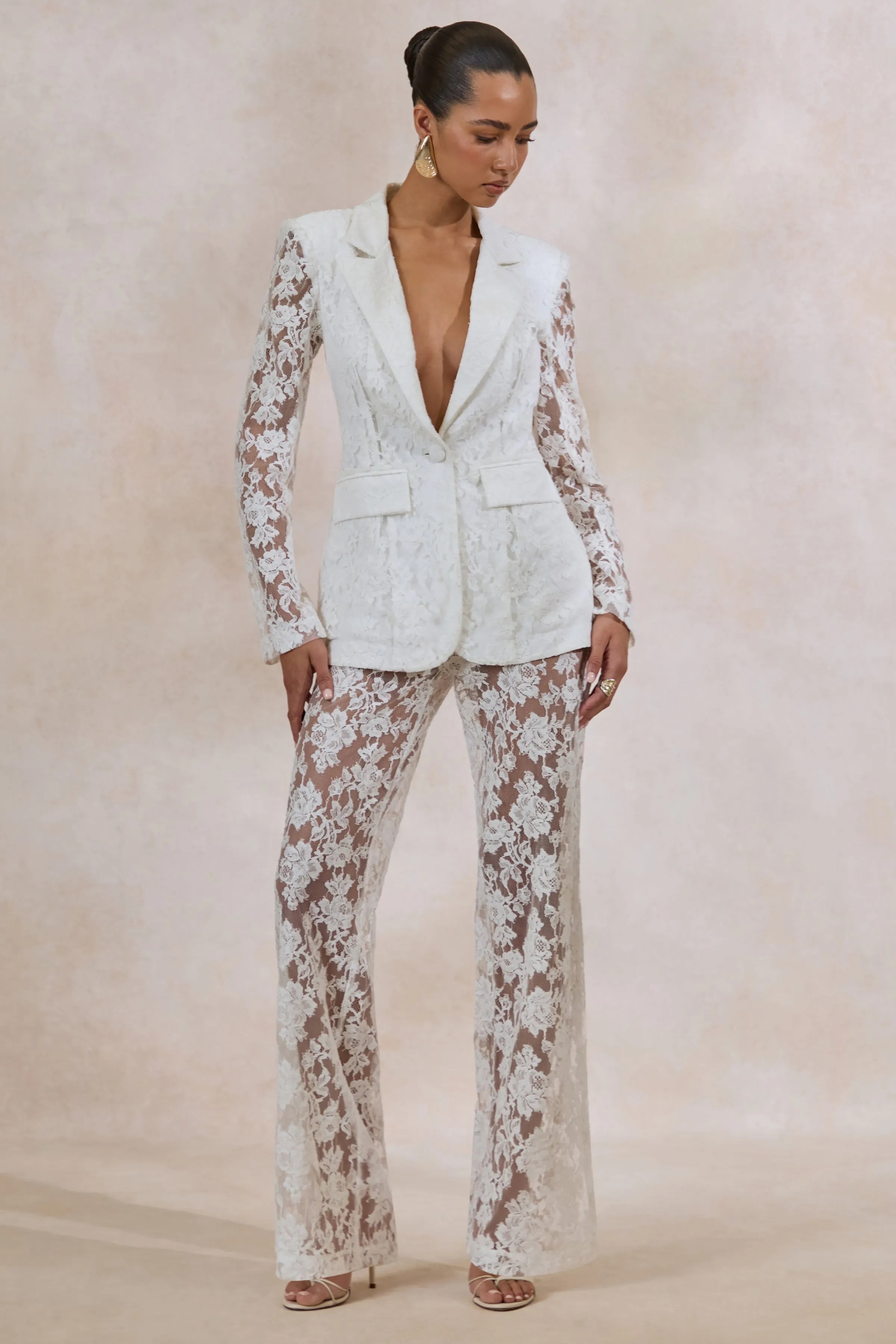 Viloria | White Lace Wide-Leg Trousers sold by Club L London product image thumbnail 4