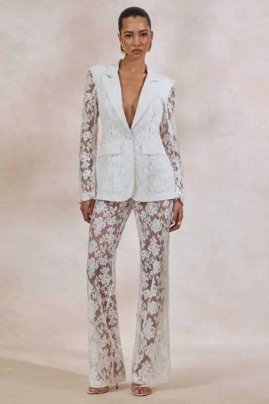 Viloria | White Lace Wide-Leg Trousers made by Club L London