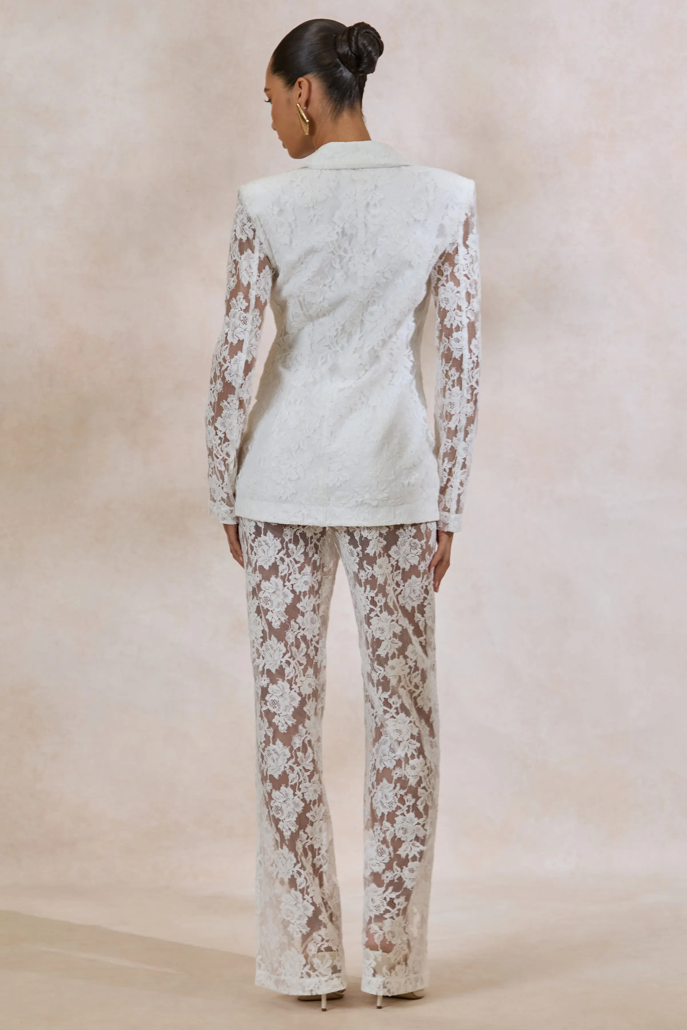 Viloria | White Lace Wide-Leg Trousers sold by Club L London product image thumbnail 2