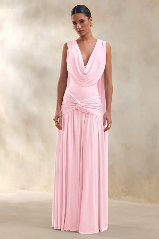 Amelisse | Light Pink Plunge-Neck Maxi Dress With Ruched-Detailing made by Club L London