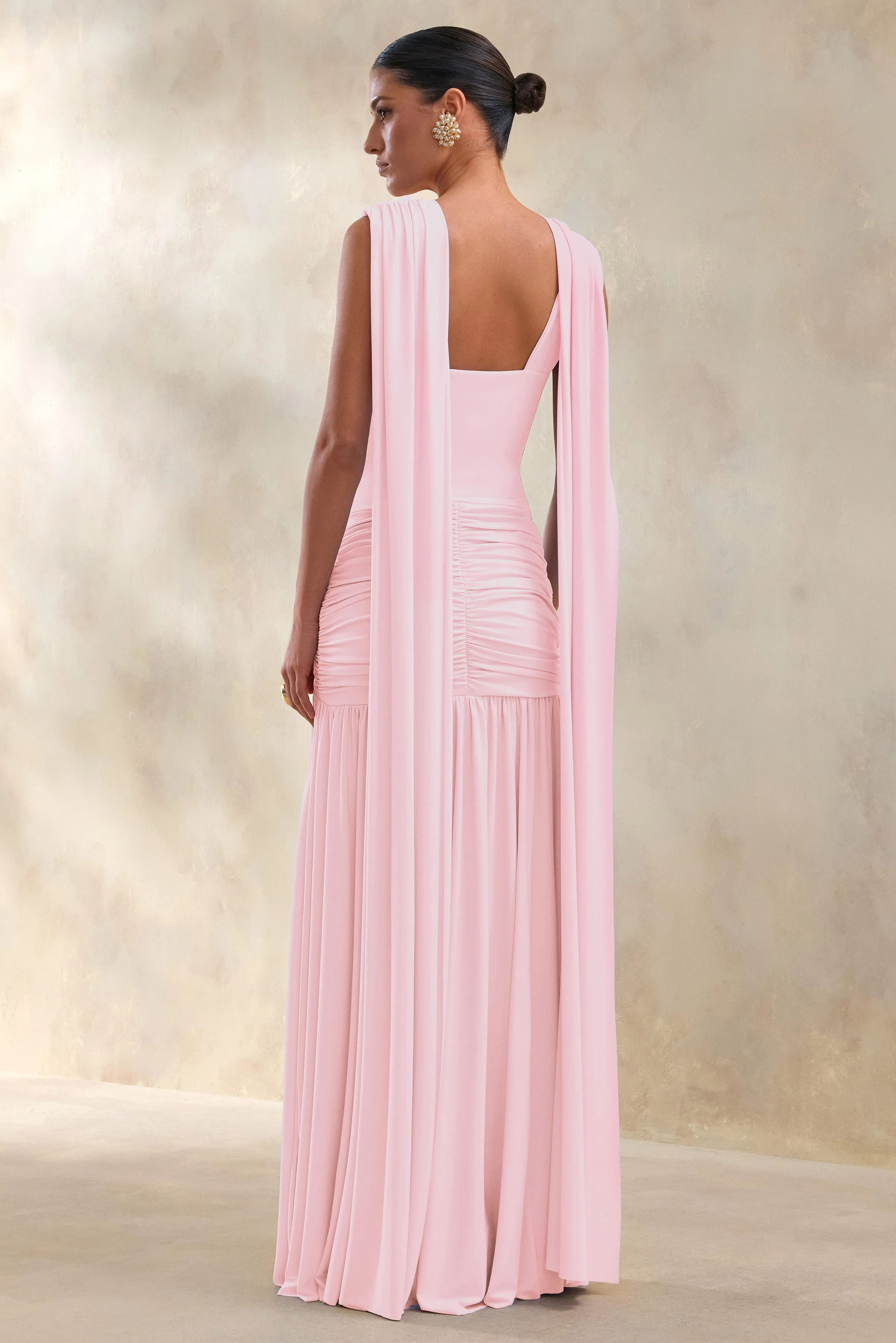 Amelisse | Light Pink Plunge-Neck Maxi Dress With Ruched-Detailing sold by Club L London product image thumbnail 2