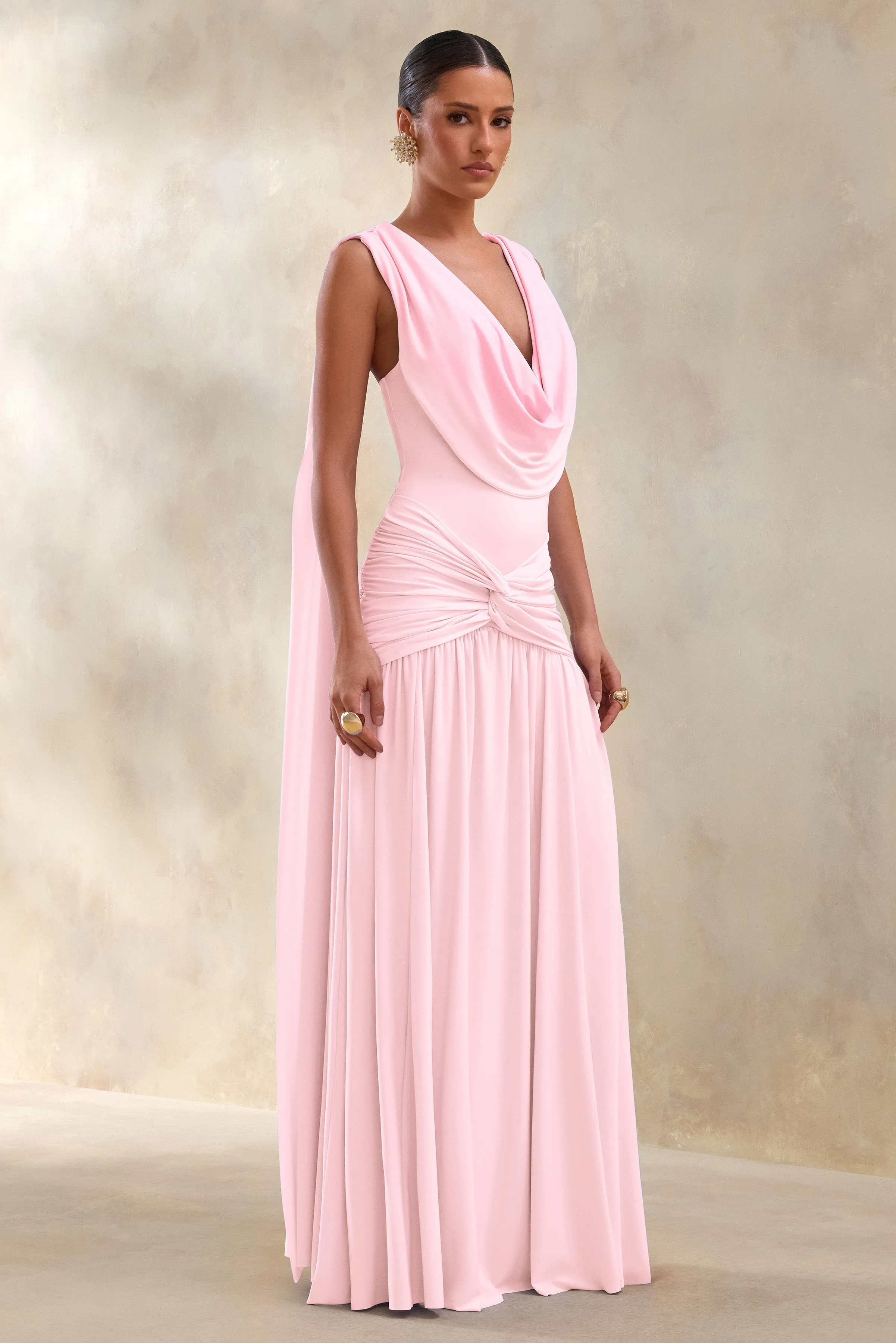 Amelisse | Light Pink Plunge-Neck Maxi Dress With Ruched-Detailing sold by Club L London product image thumbnail 3