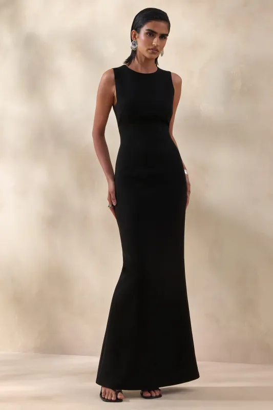 Astrelle | Black Crew-Neck Maxi Dress made by Club L London