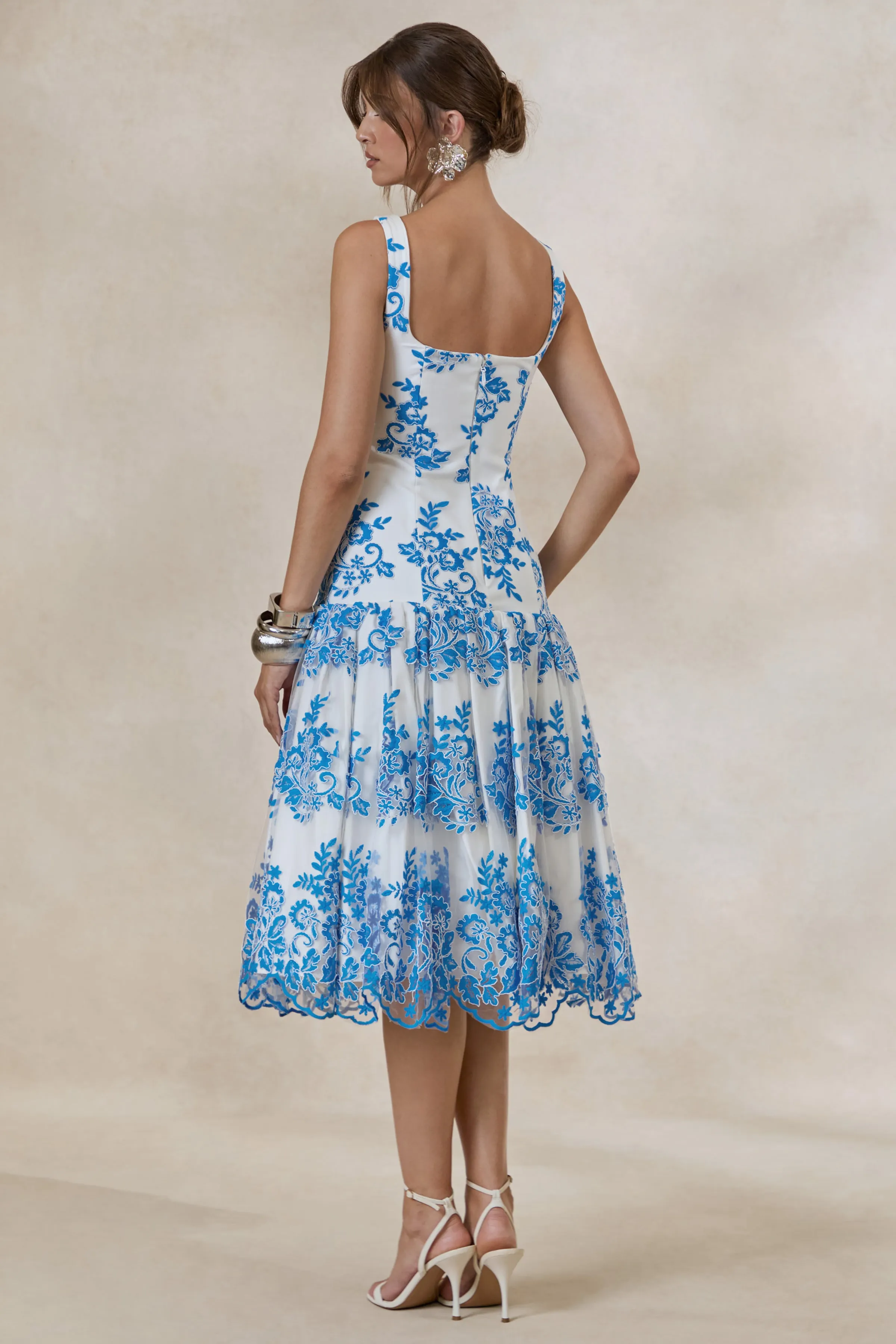 Mayra | Blue Lace Square-Neck Midi Dress With Voluminous Skirt sold by Club L London product image thumbnail 2