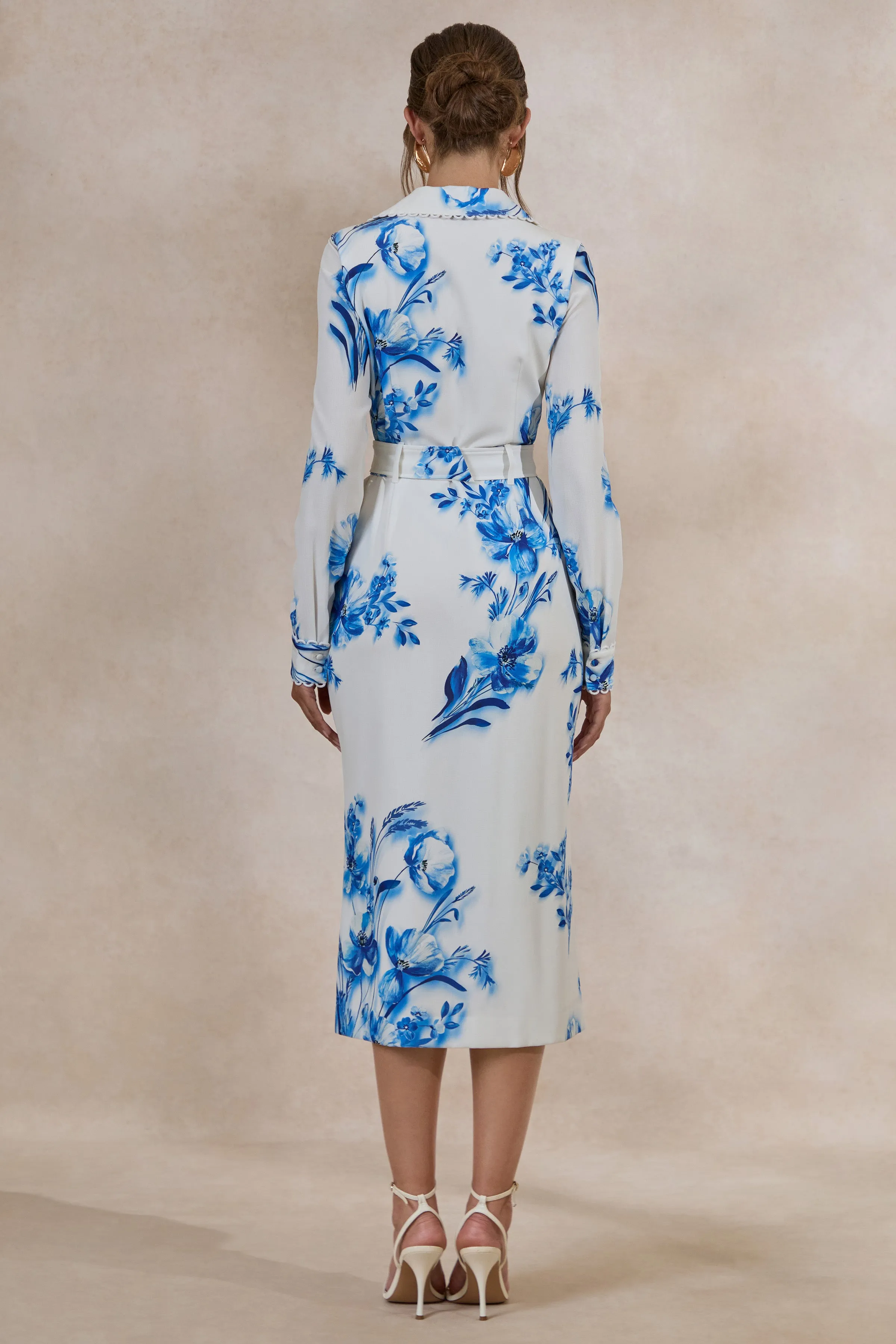Zephy | Blue Floral Print Belted Shirt Midi Dress sold by Club L London product image thumbnail 3