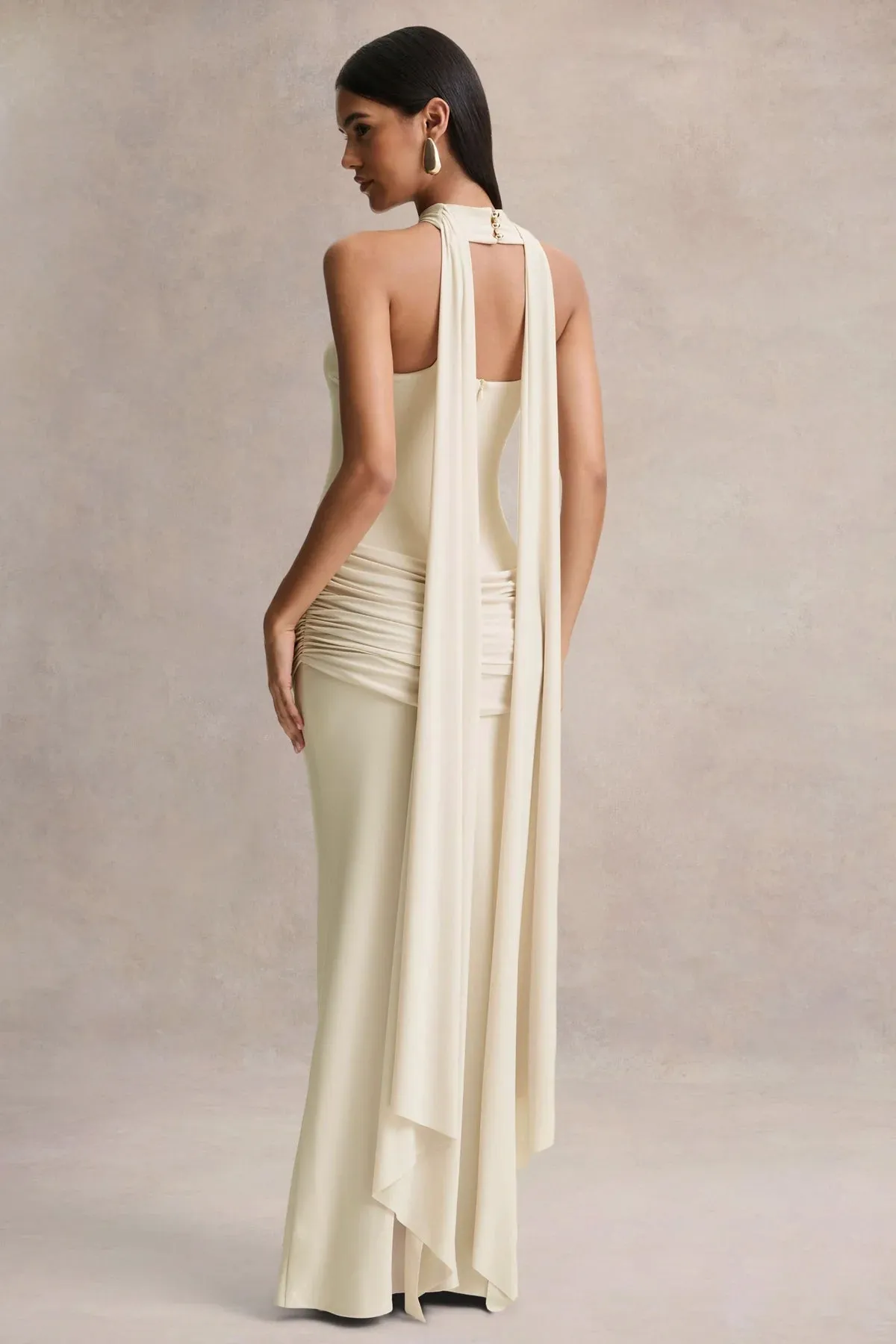 Graciella | Cream Bandeau Maxi Dress With Draped Detailing And Scarf sold by Club L London product image thumbnail 2