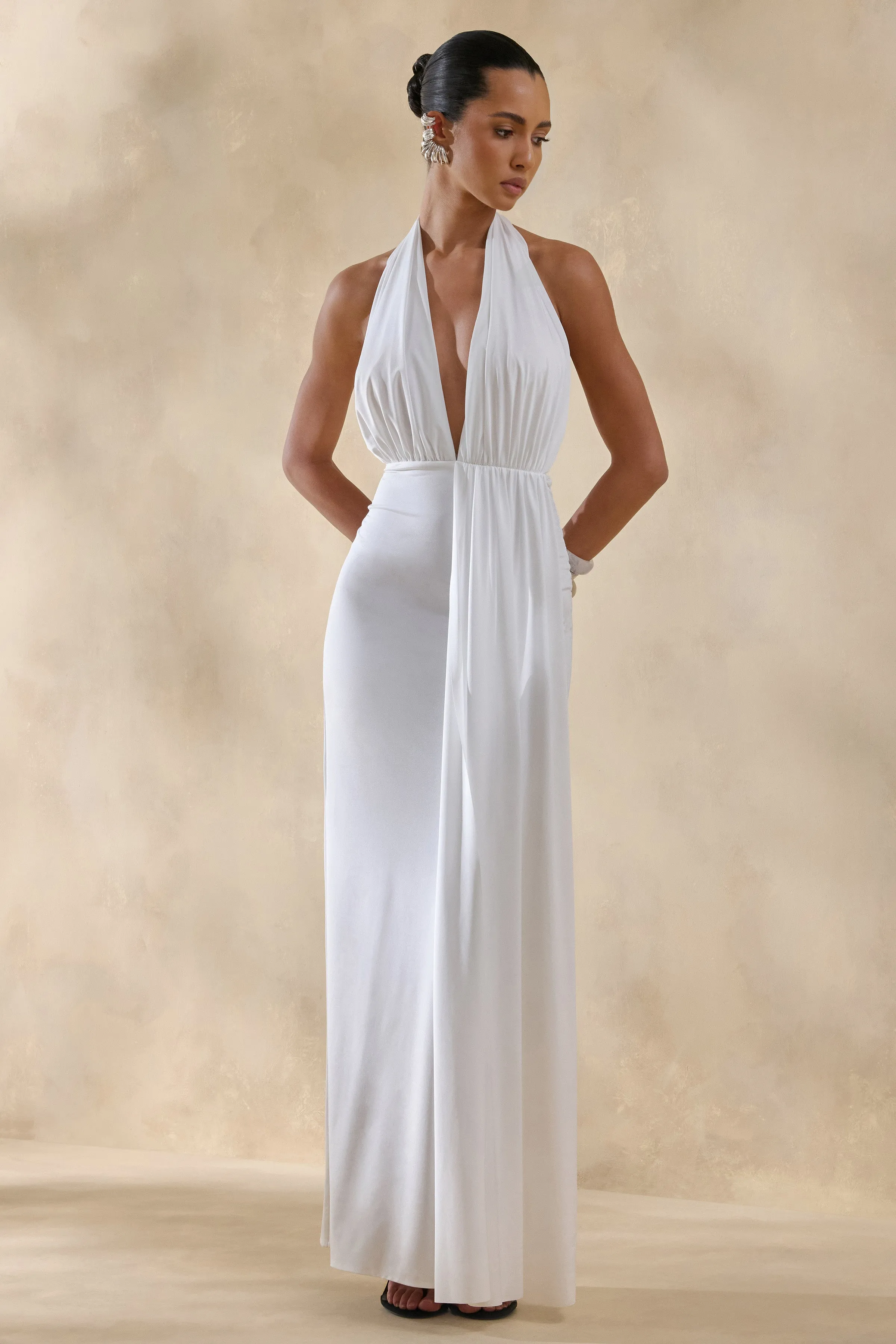 Doria | White Plunge-Neck Maxi Dress sold by Club L London product image thumbnail 4