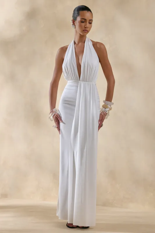 Doria | White Plunge-Neck Maxi Dress made by Club L London