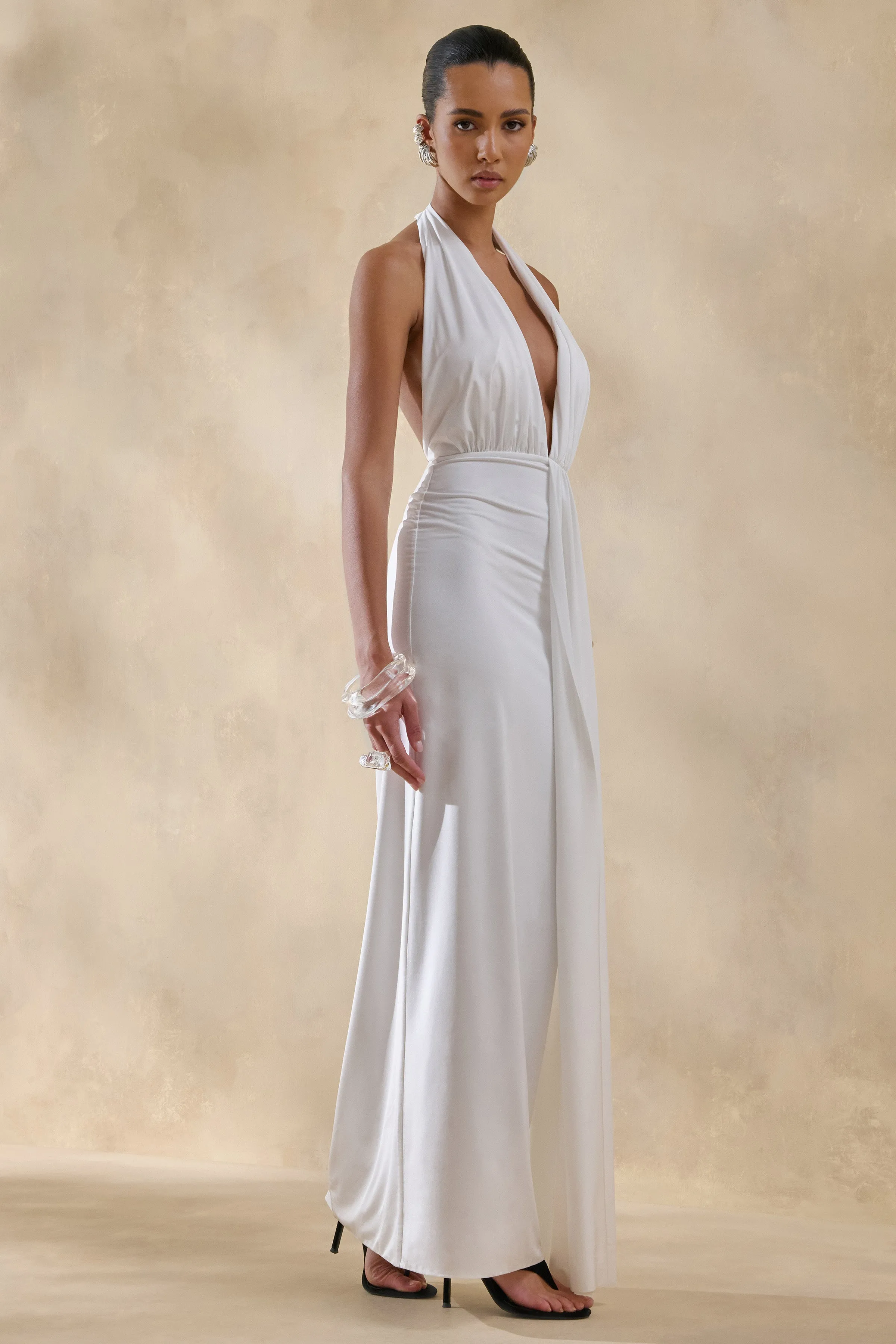 Doria | White Plunge-Neck Maxi Dress sold by Club L London product image thumbnail 5