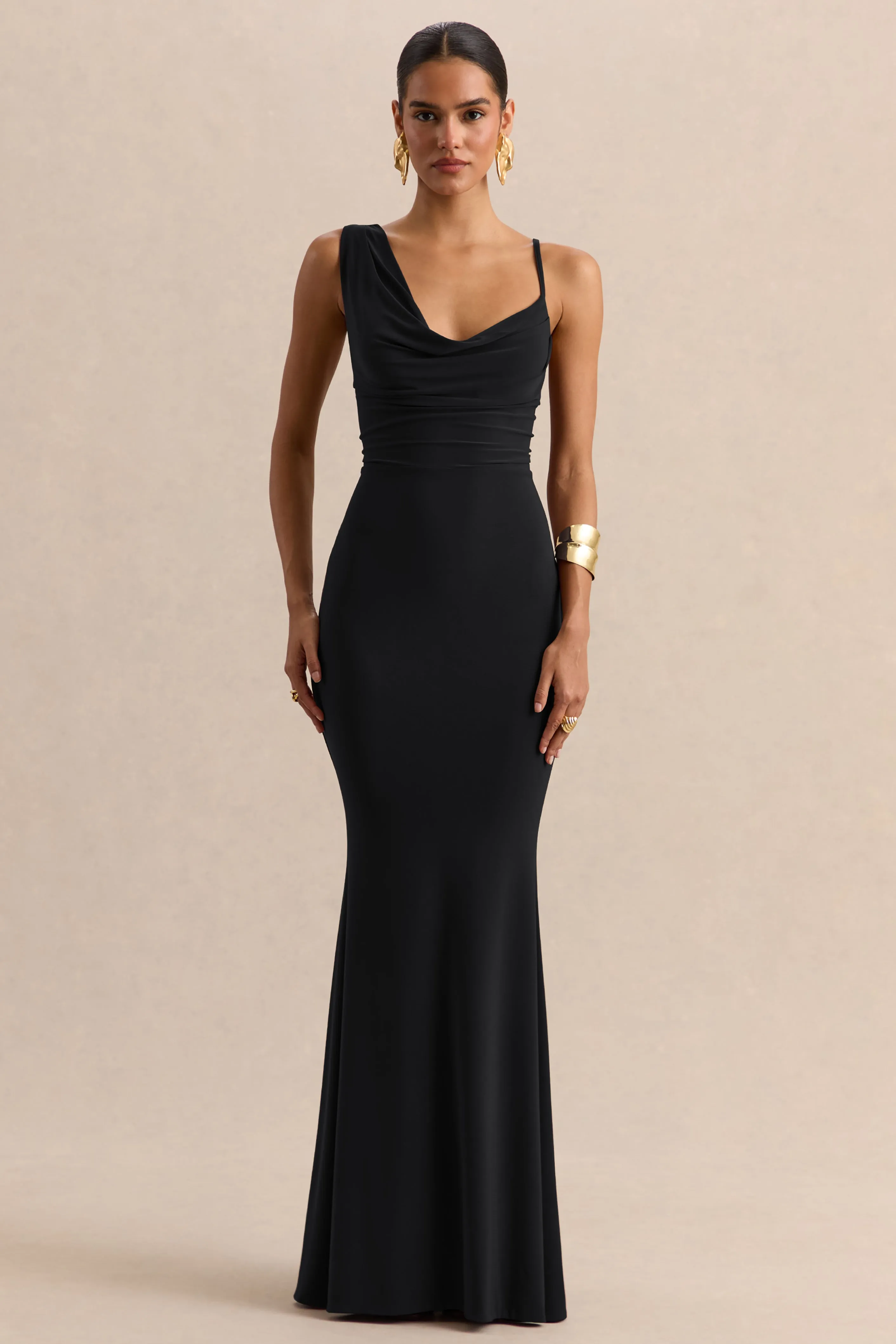Armelia | Black Cowl-Neck Maxi Dress With Scarf-Detail sold by Club L London product image thumbnail 5