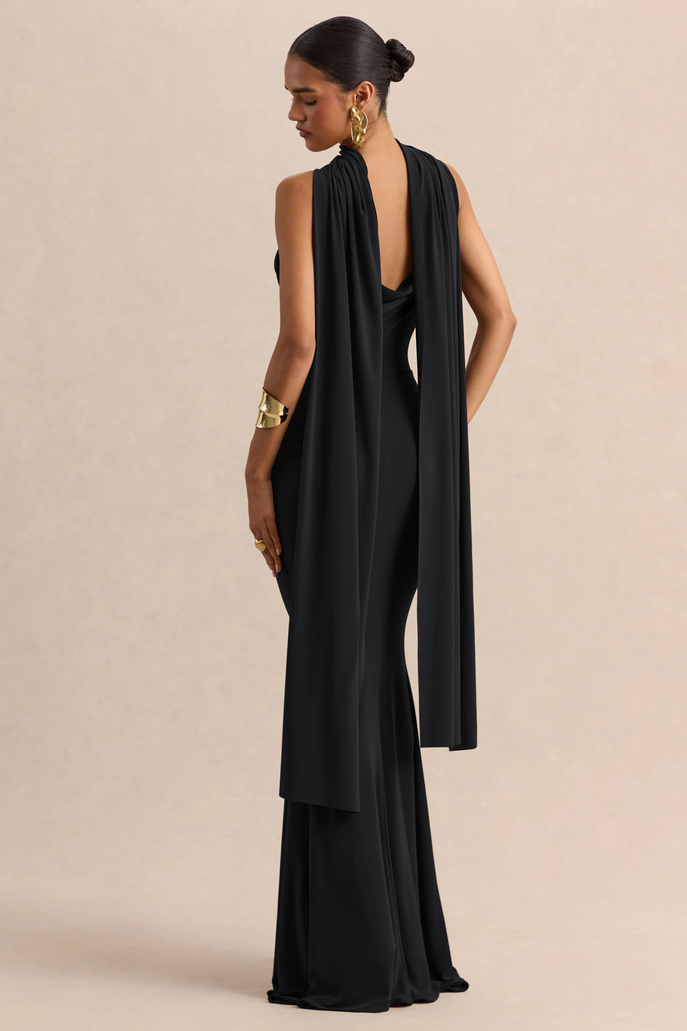 Armelia | Black Cowl-Neck Maxi Dress With Scarf-Detail sold by Club L London product image thumbnail 4