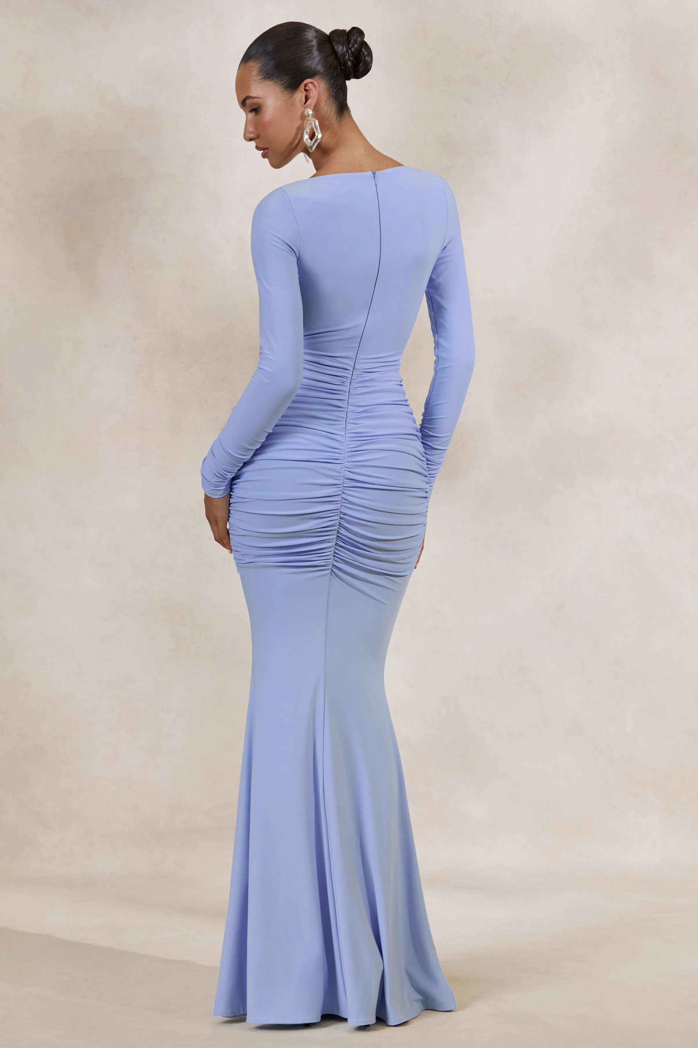 Liatris | Light Blue Wide-Neck Maxi-Dress With Gathered-Detailing sold by Club L London product image thumbnail 2