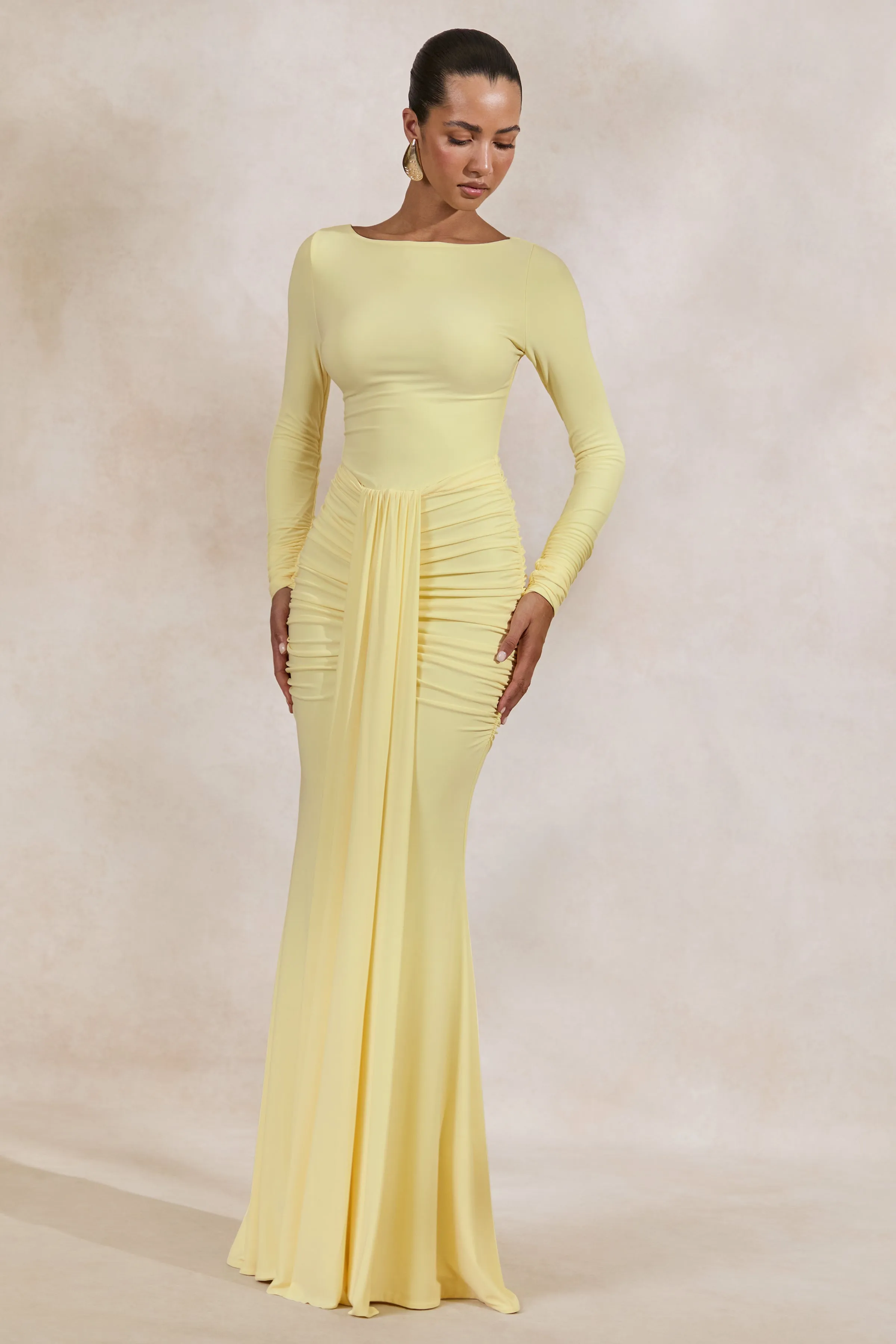 Liatris | Lemon Wide-Neck Maxi-Dress With Gathered-Detailing sold by Club L London product image thumbnail 5