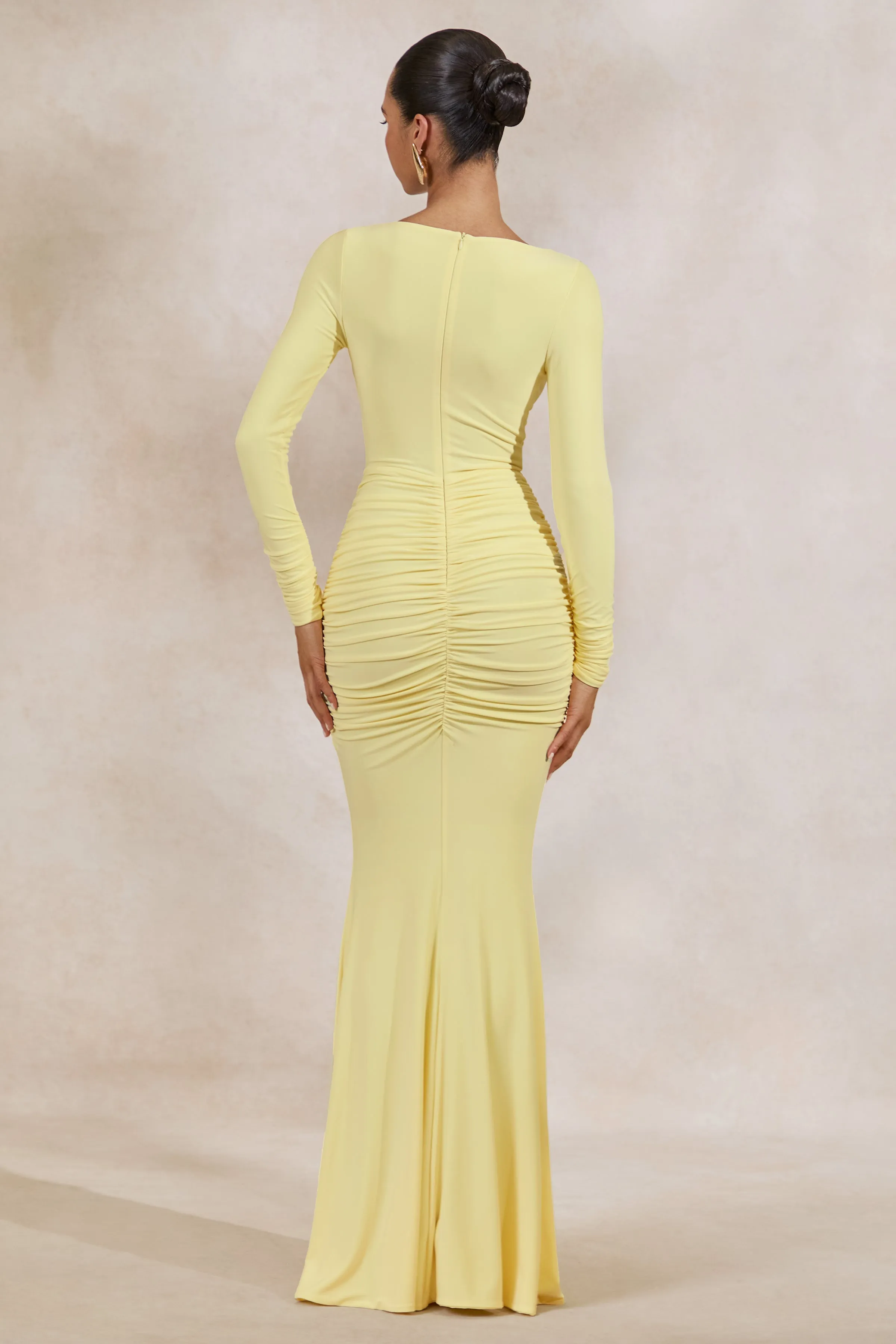 Liatris | Lemon Wide-Neck Maxi-Dress With Gathered-Detailing sold by Club L London product image thumbnail 2