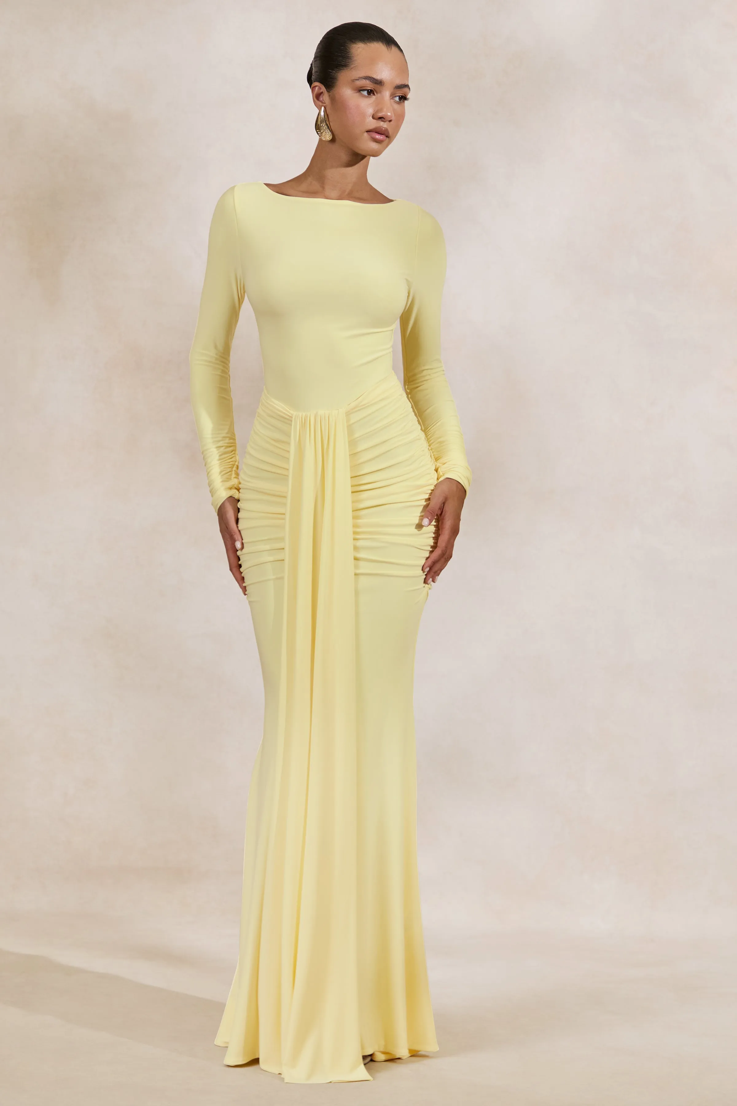 Liatris | Lemon Wide-Neck Maxi-Dress With Gathered-Detailing sold by Club L London product image thumbnail 4