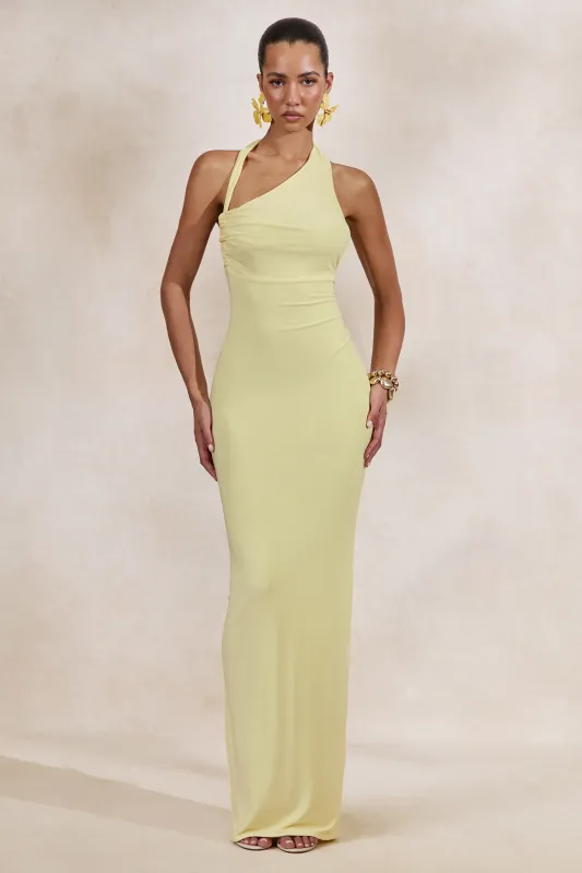 Delisse | Lemon Asymmetric-Neck Maxi Dress made by Club L London
