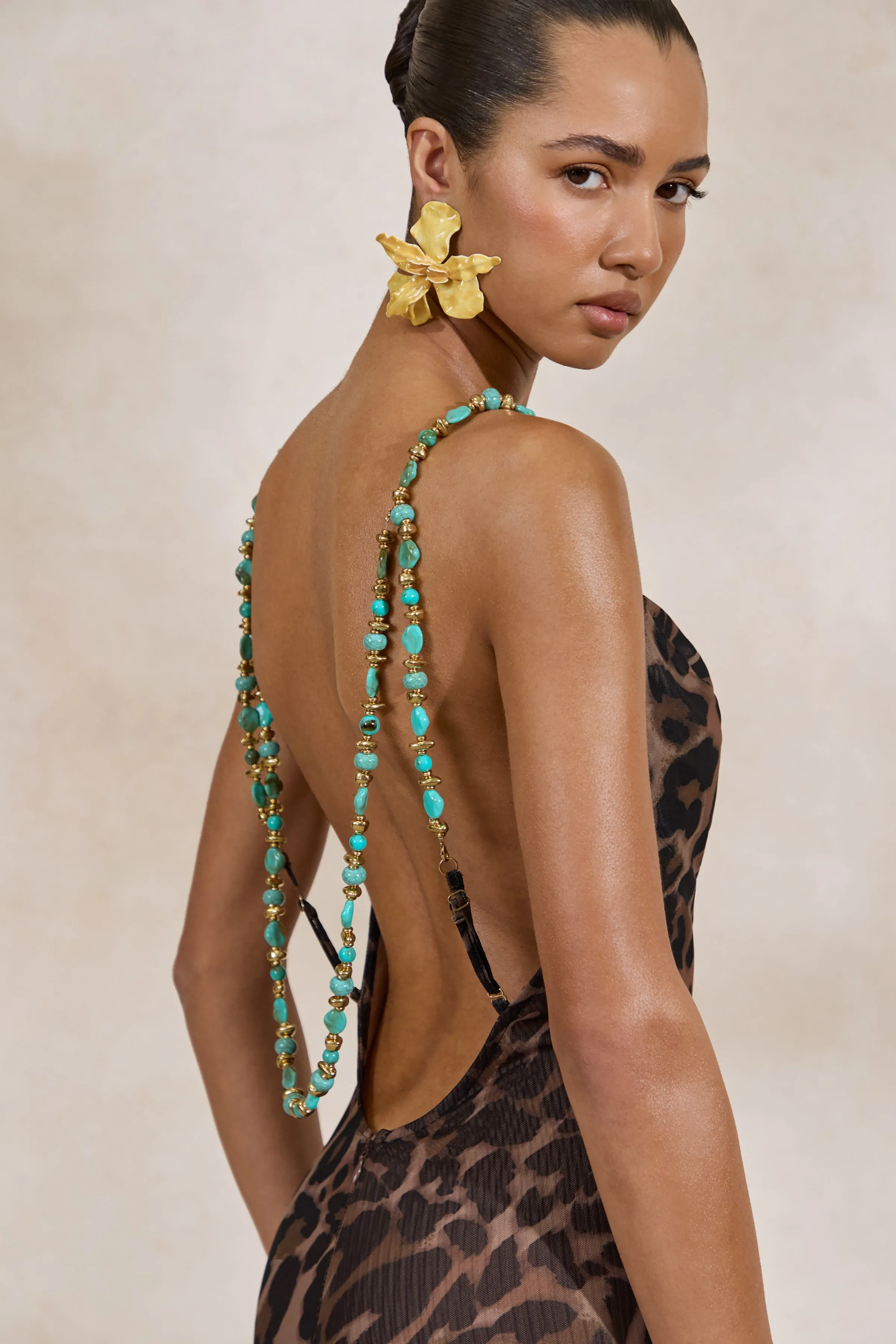 Silvana | Leopard Print Mesh Cowl-Neck Maxi Dress sold by Club L London product image thumbnail 3