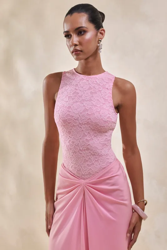 Serale | Pink Lace Halter-Neck Bodysuit made by Club L London