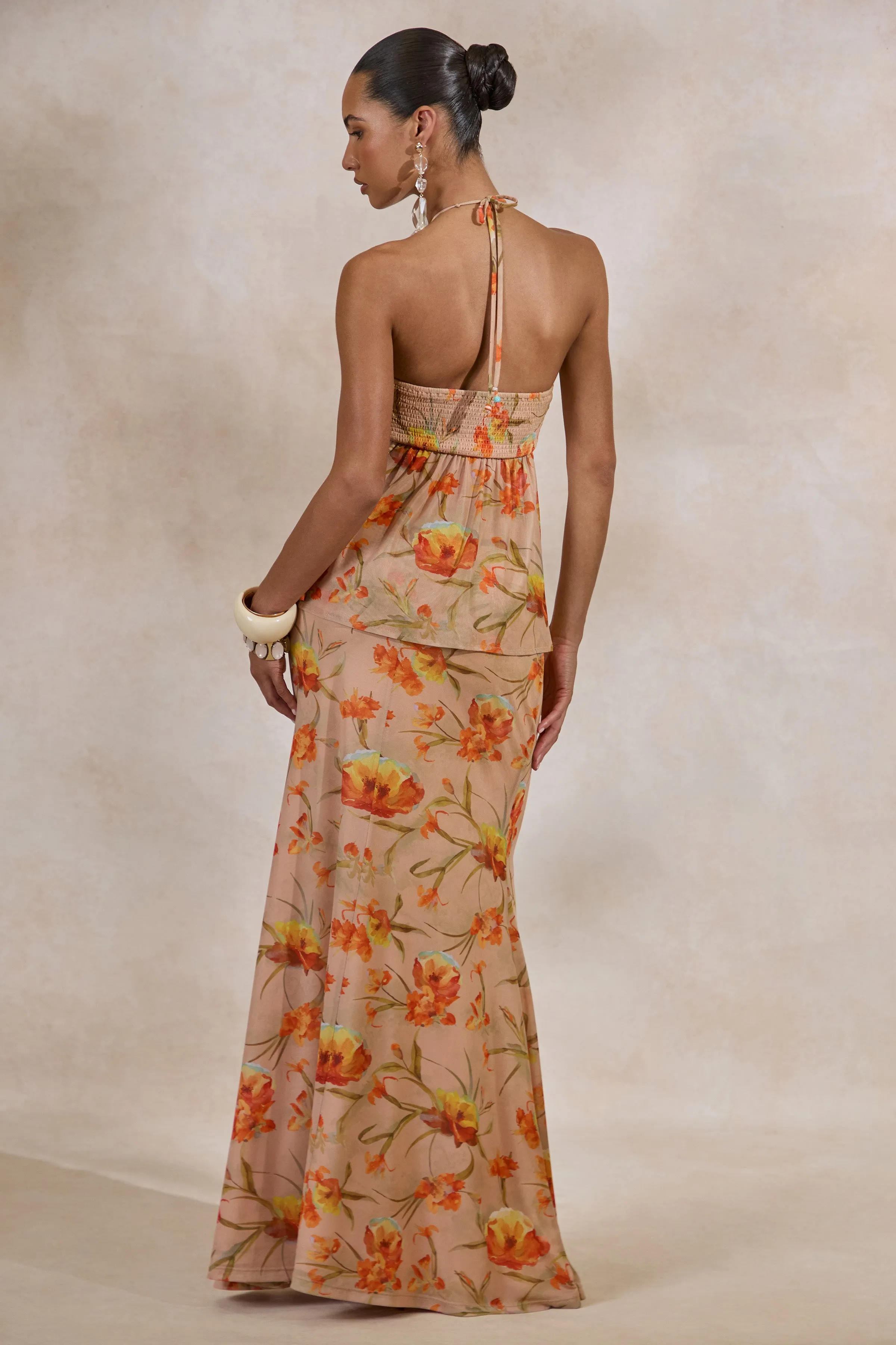 Flaviah | Orange Floral Print Mesh Maxi Skirt sold by Club L London product image thumbnail 2