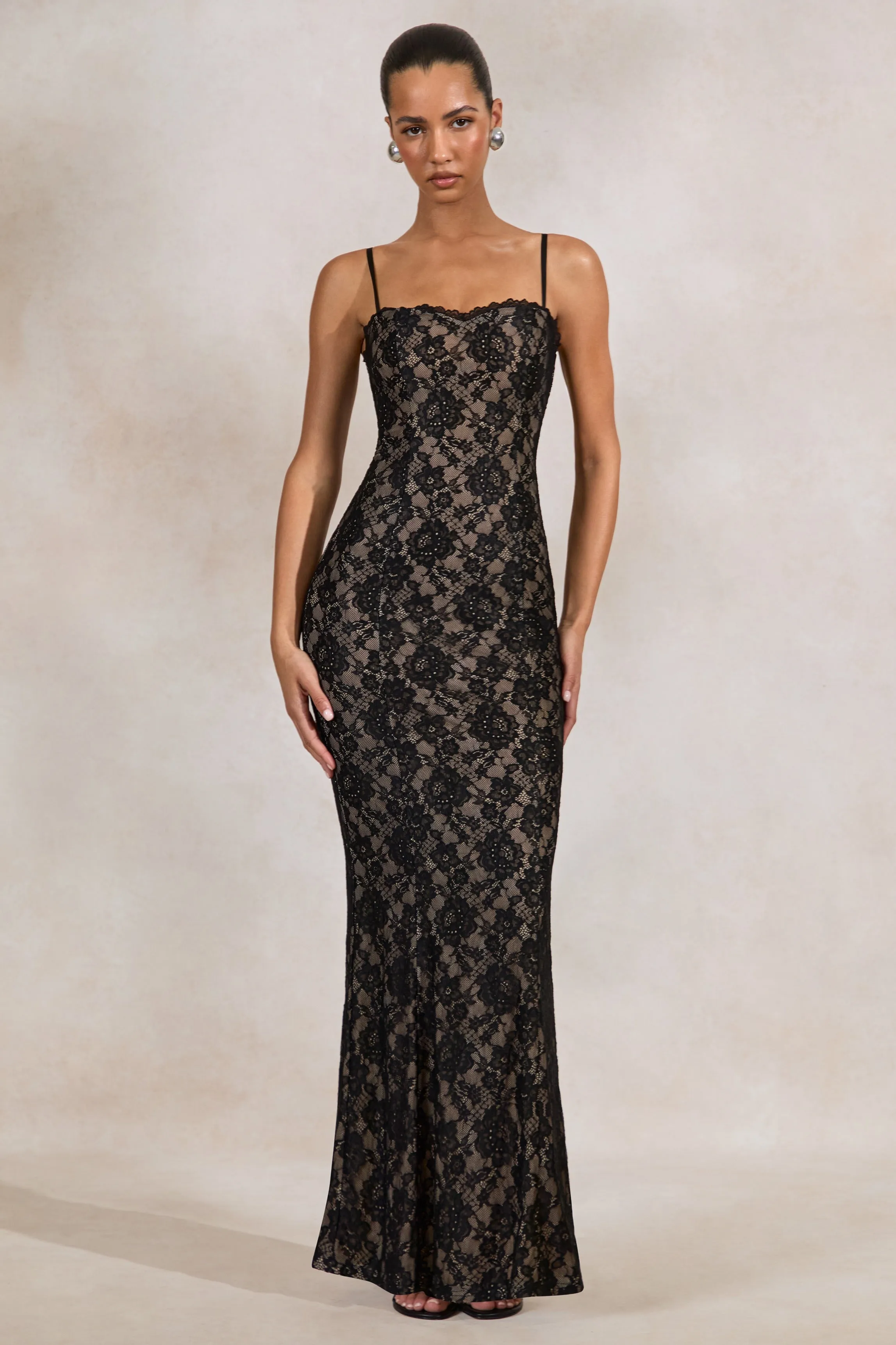Mirellia | Black Lace Sweetheart-Neck Maxi Dress sold by Club L London product image thumbnail 4