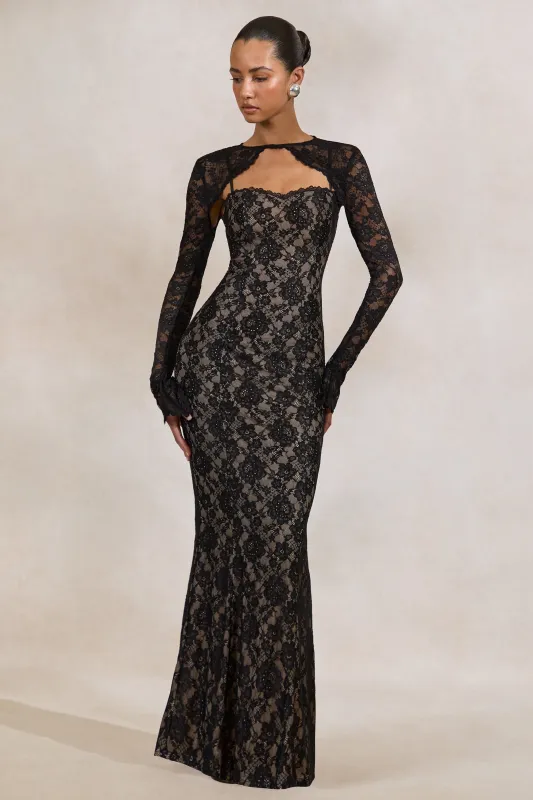 Mirellia | Black Lace Sweetheart-Neck Maxi Dress made by Club L London