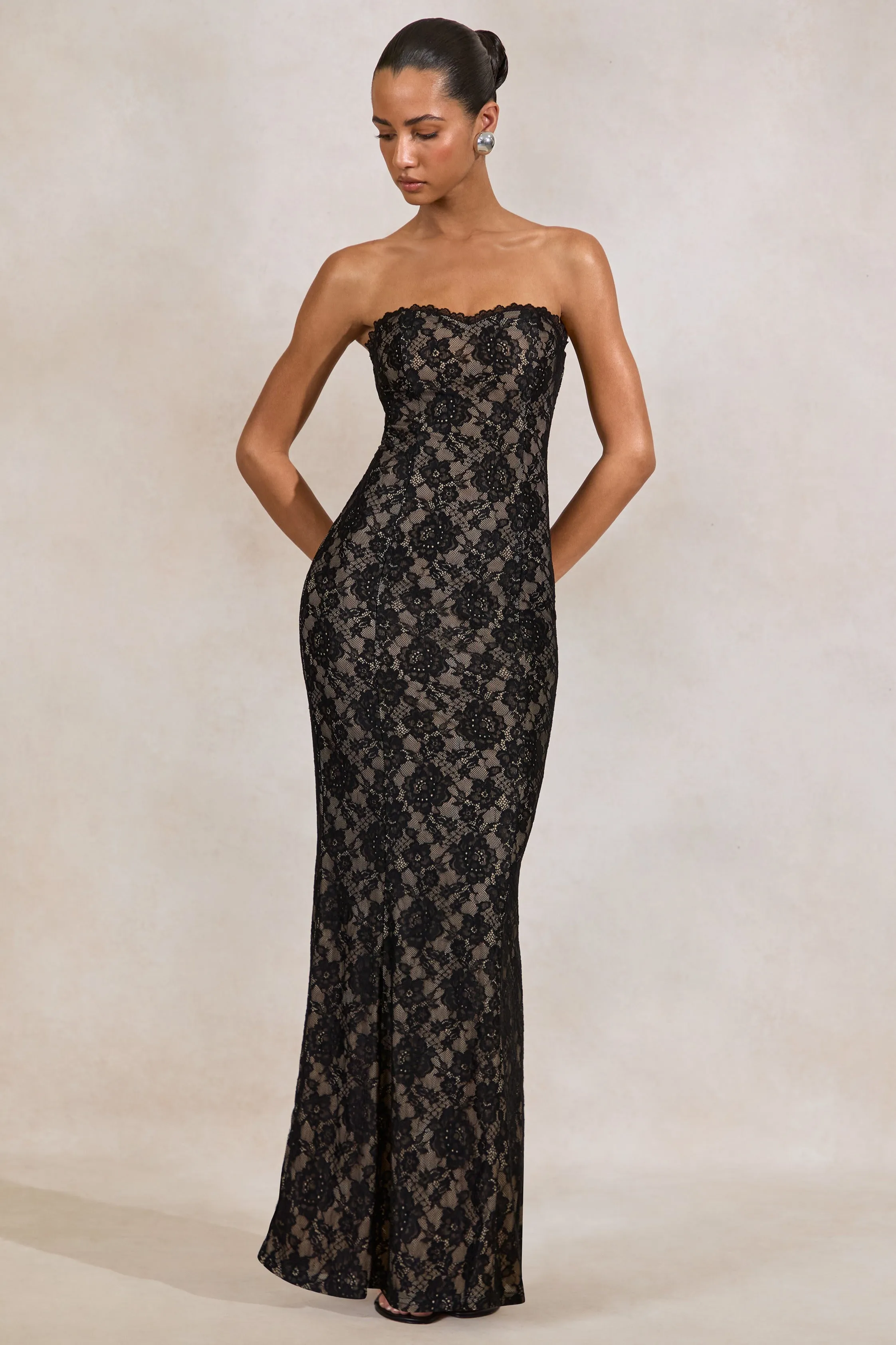 Mirellia | Black Lace Sweetheart-Neck Maxi Dress sold by Club L London product image thumbnail 5