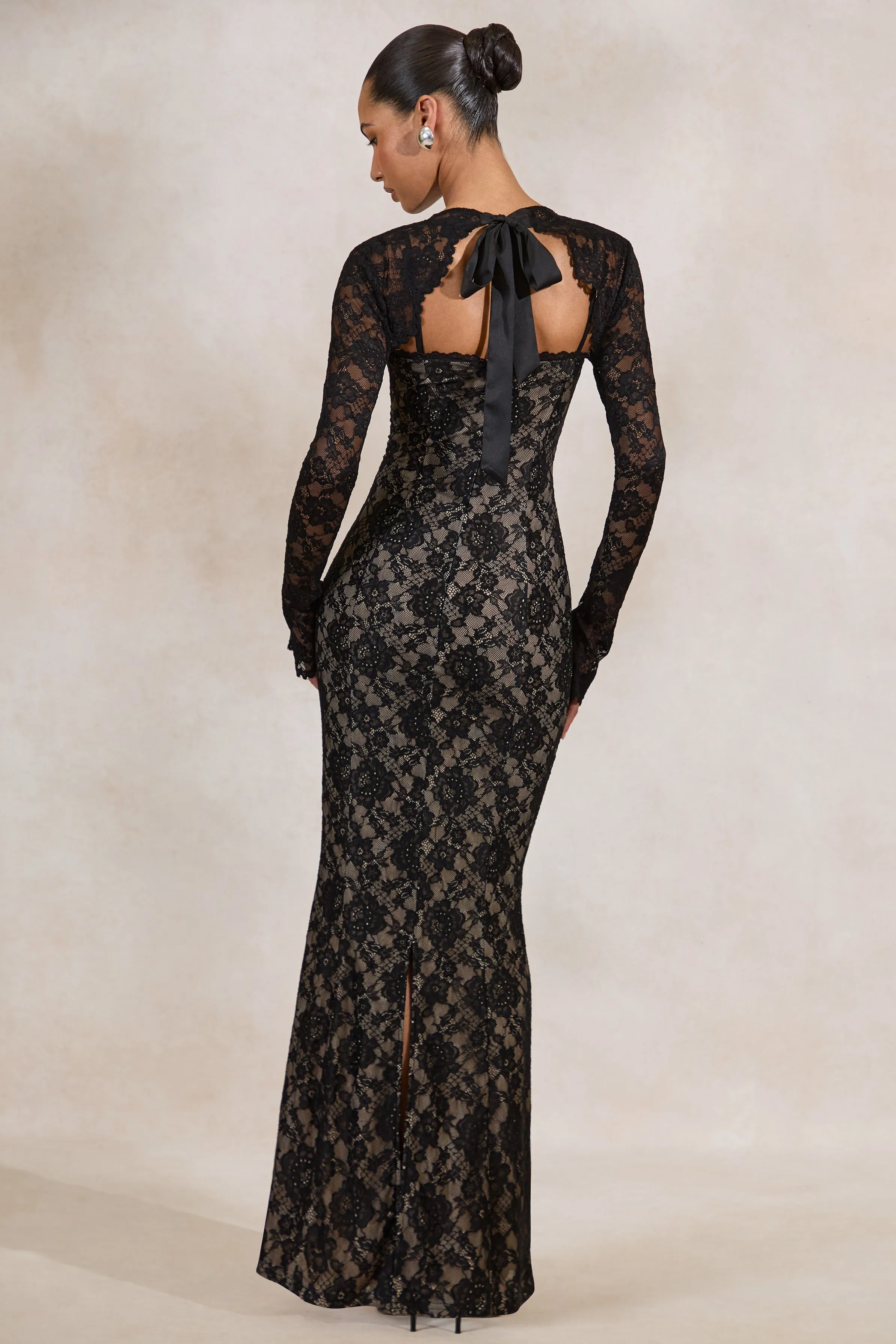 Mirellia | Black Lace Sweetheart-Neck Maxi Dress sold by Club L London product image thumbnail 2