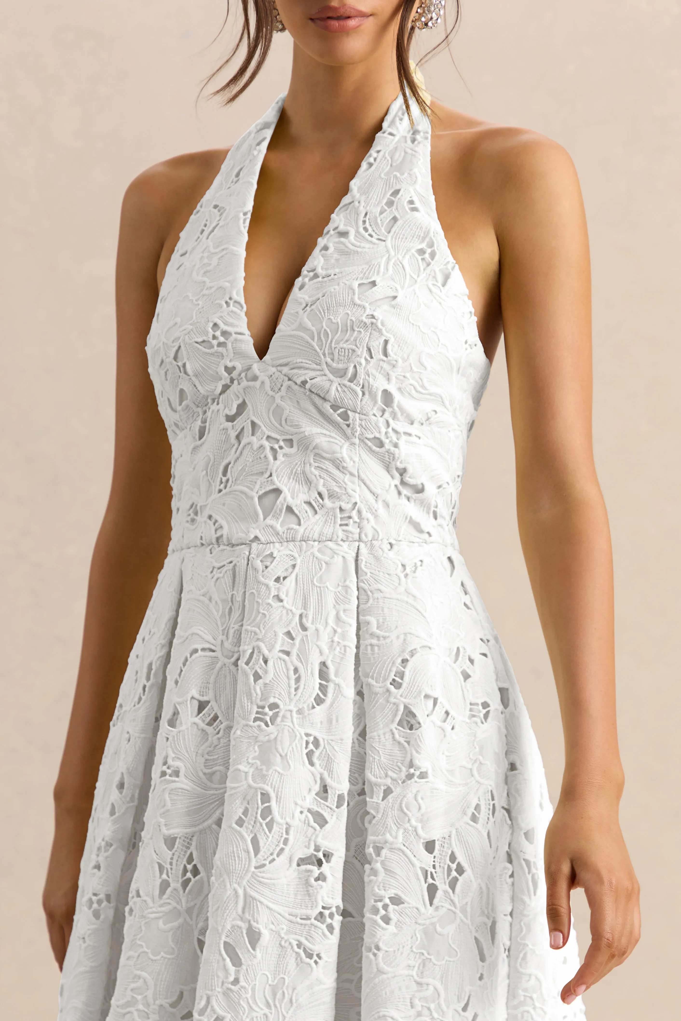 Maribel | White Lace Plunge-Neck Midi Dress sold by Club L London product image thumbnail 3