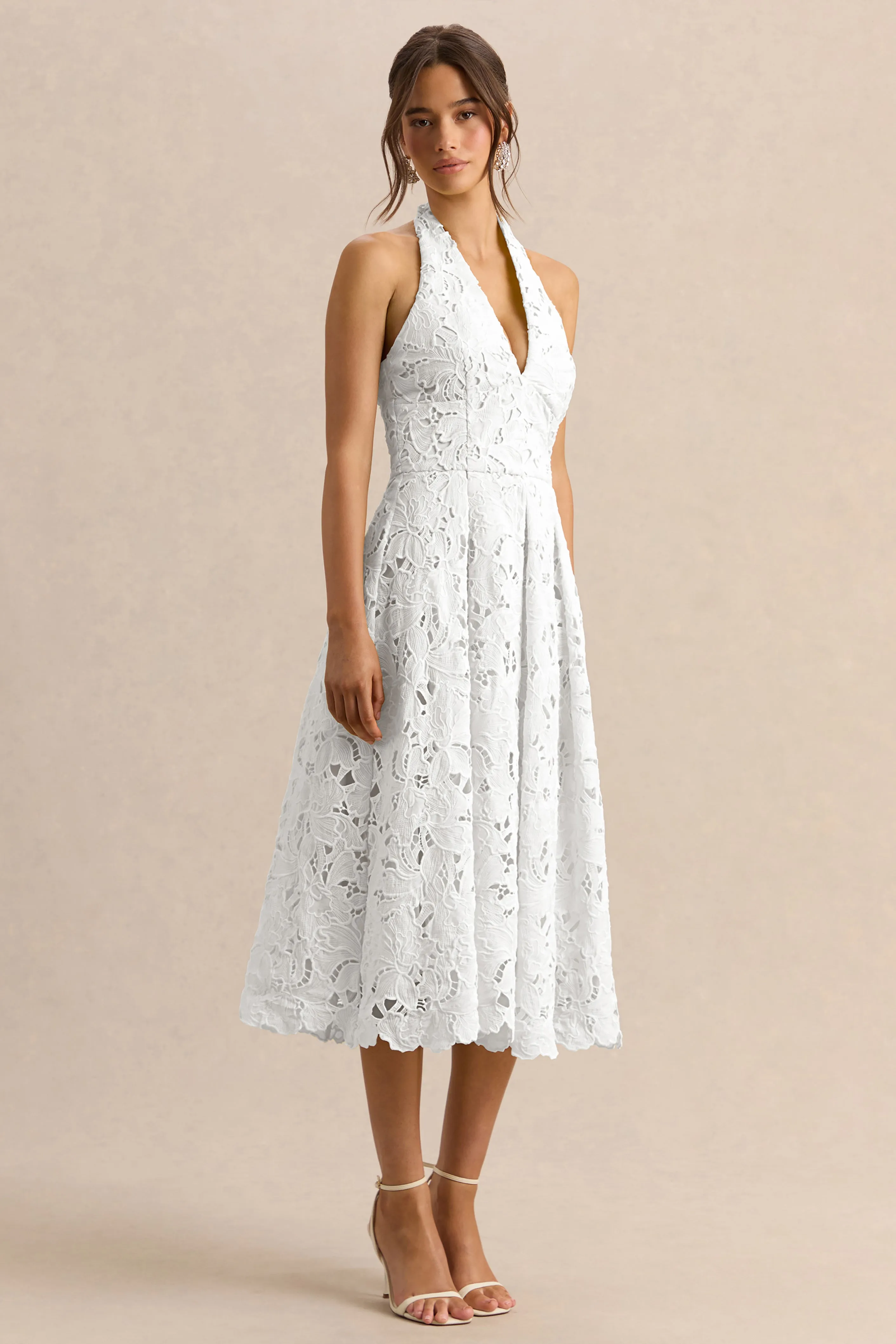 Maribel | White Lace Plunge-Neck Midi Dress sold by Club L London product image thumbnail 4