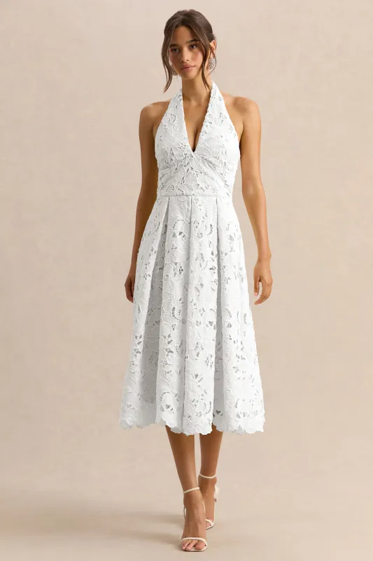 Maribel | White Lace Plunge-Neck Midi Dress made by Club L London