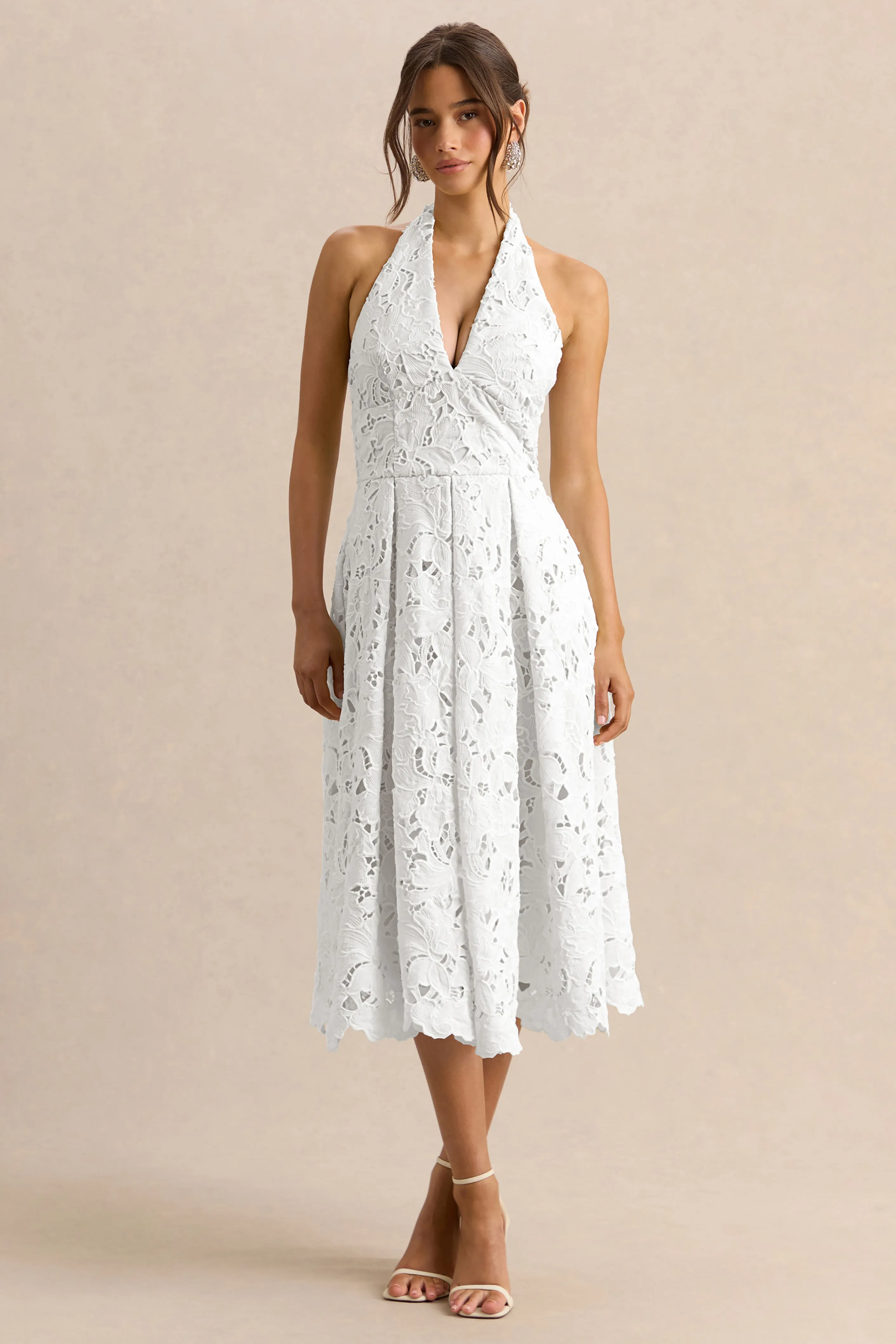 Maribel | White Lace Plunge-Neck Midi Dress sold by Club L London product image thumbnail 5