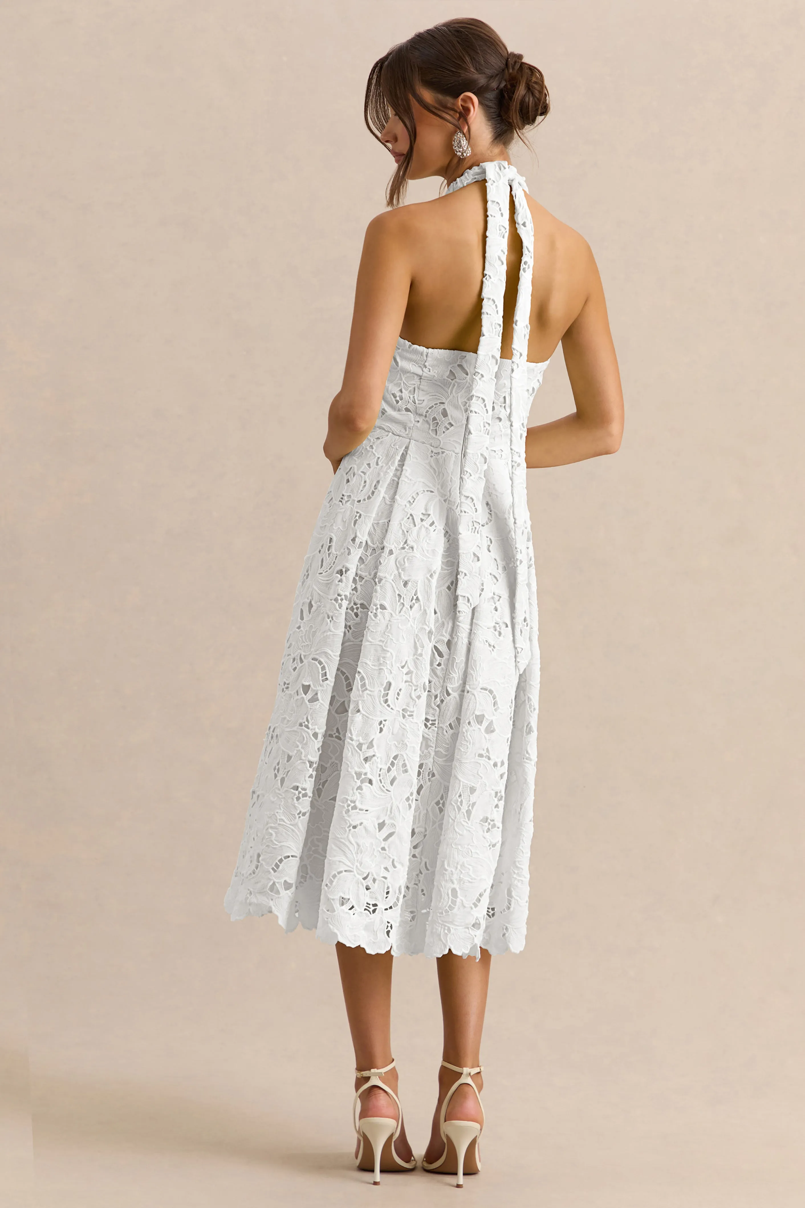 Maribel | White Lace Plunge-Neck Midi Dress sold by Club L London product image thumbnail 2