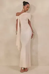 Esalina | Cream Asymmetric-Neck Maxi Dress With Sash sold by Club L London product image thumbnail 5