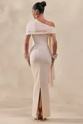 Esalina | Cream Asymmetric-Neck Maxi Dress With Sash sold by Club L London product image thumbnail 2