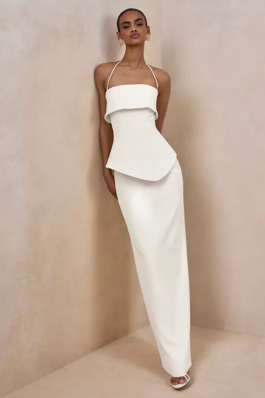 Fran | White Square-Neck Corset Maxi Dress made by Club L London