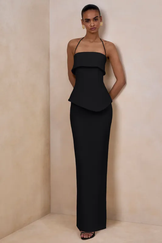 Fran | Black Square-Neck Corset Maxi Dress made by Club L London