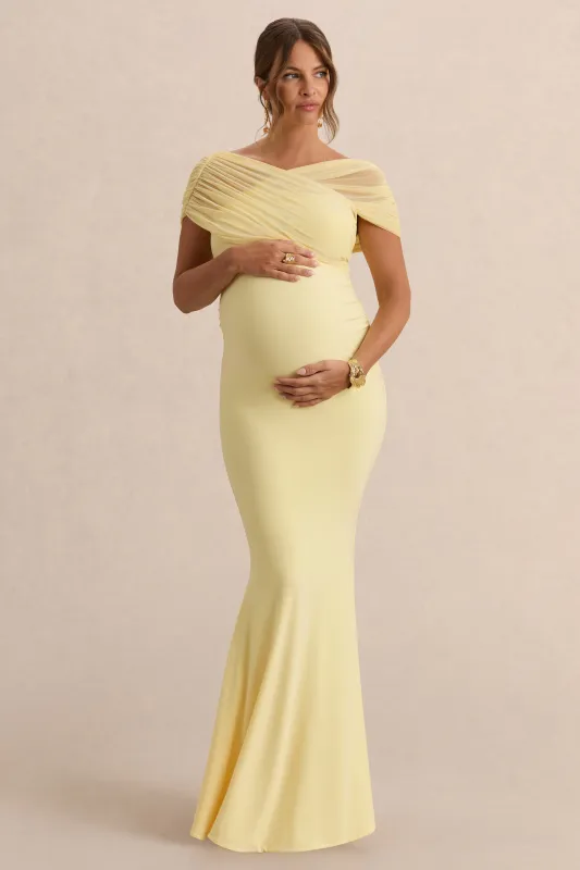 Elin | Lemon Bardot-Neck Maternity Maxi Dress made by Club L London