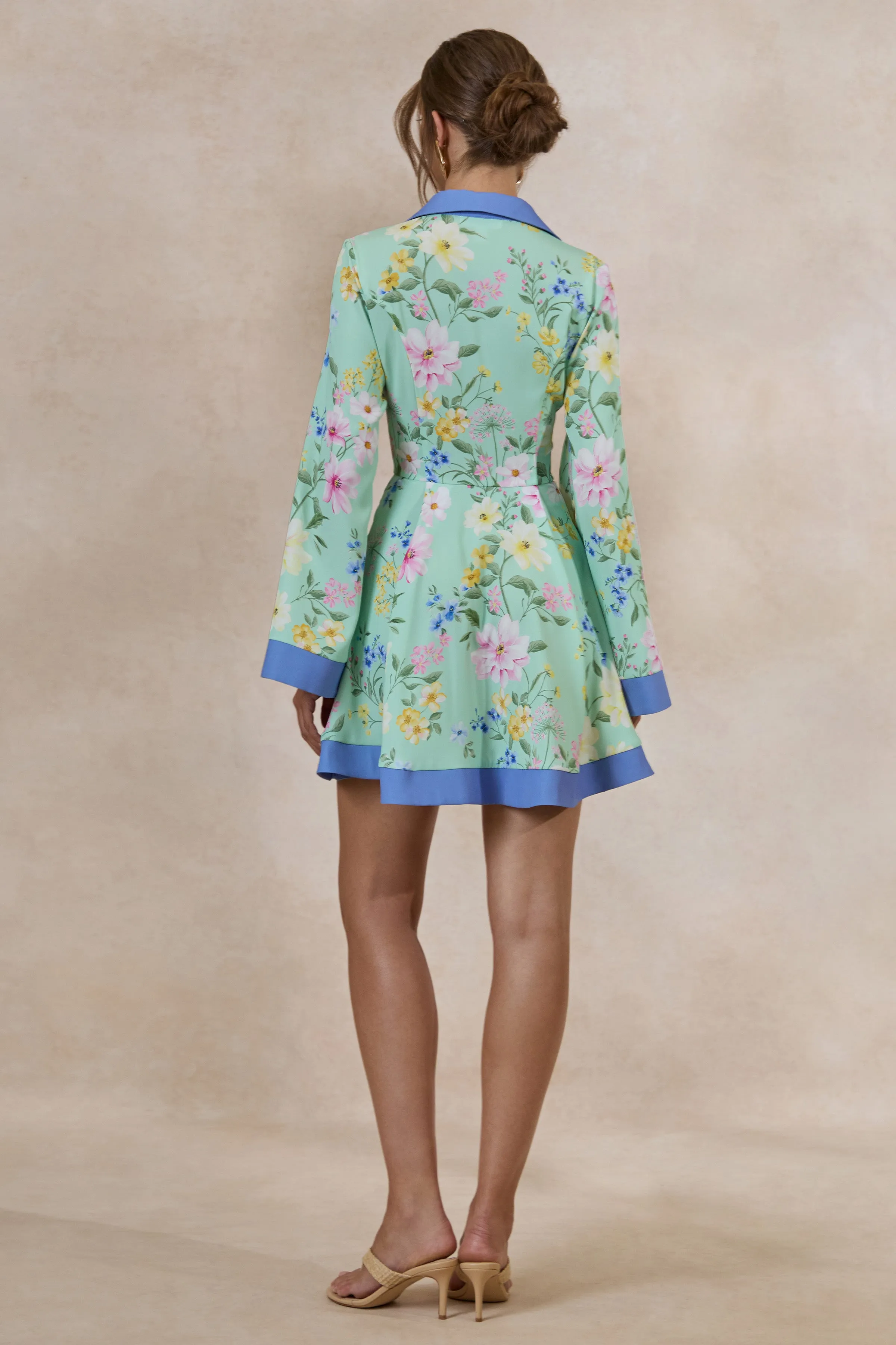 Ionee | Mint Floral Border Print Mini Shirt Dress sold by Club L London product image thumbnail 2