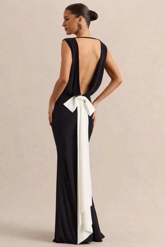 Elicette | Black Round-Neck Maxi Dress With Open-Back And Bow-Detail made by Club L London