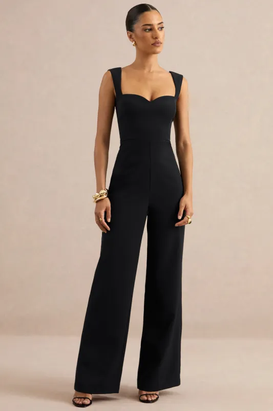 Jorja | Black Sweetheart-Neck Jumpsuit made by Club L London