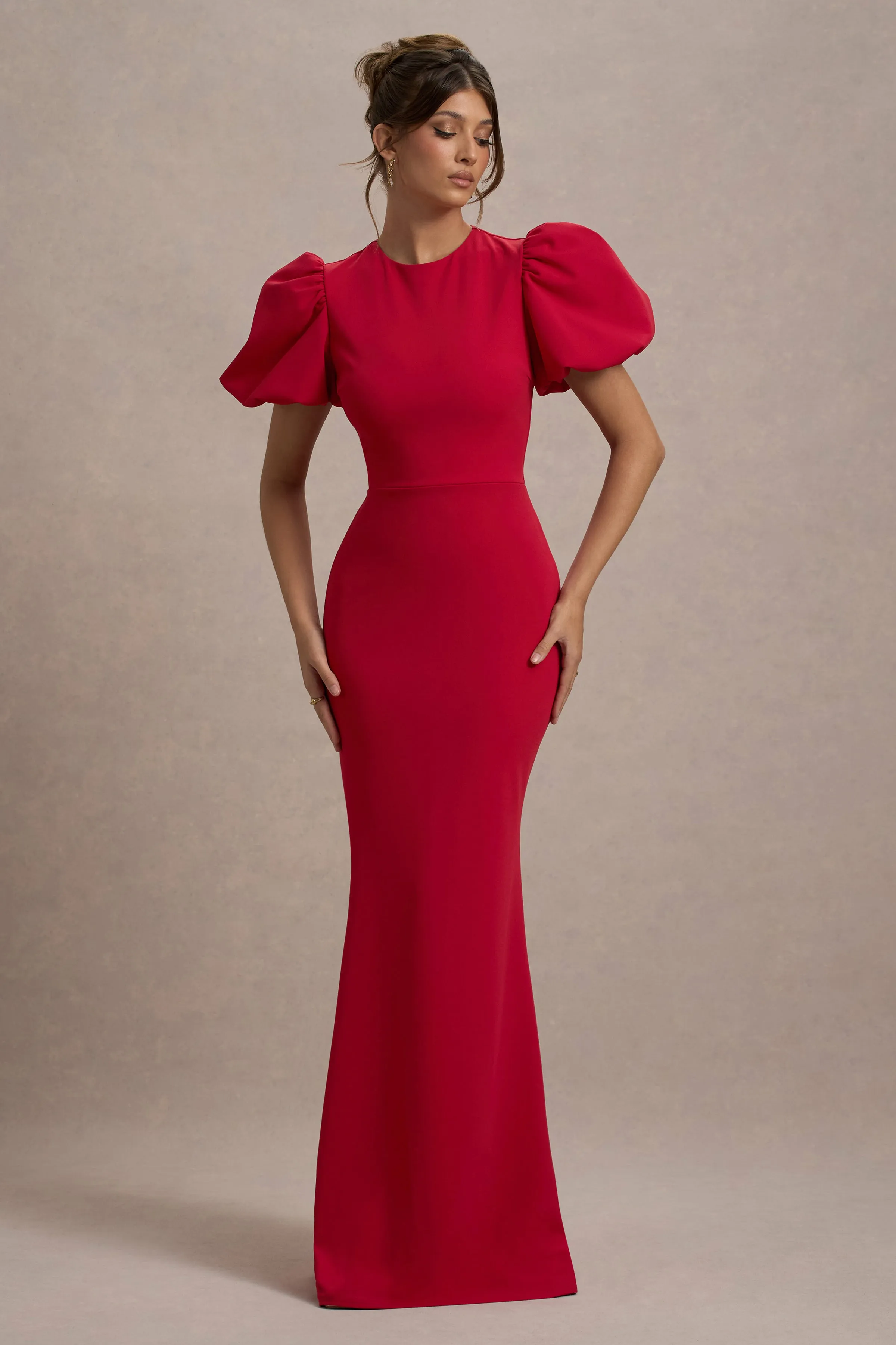 Love Letters | Red Puff-Sleeve Maxi Dress sold by Club L London