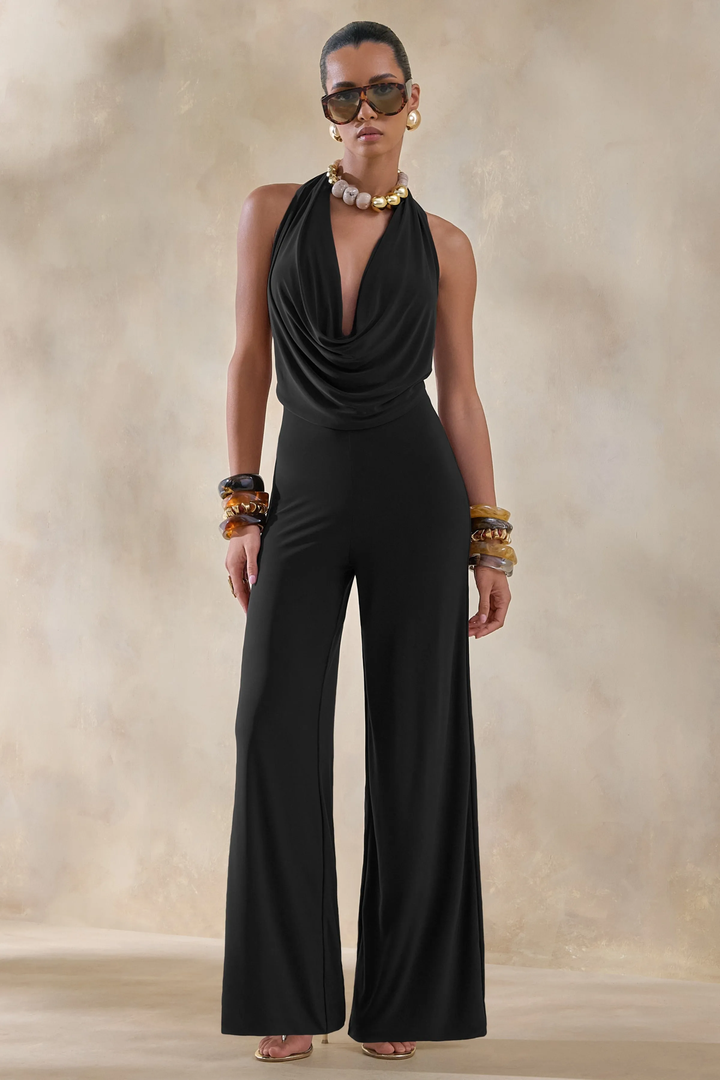 Clemence | Black Plunge-Neck Jumpsuit sold by Club L London product image thumbnail 4