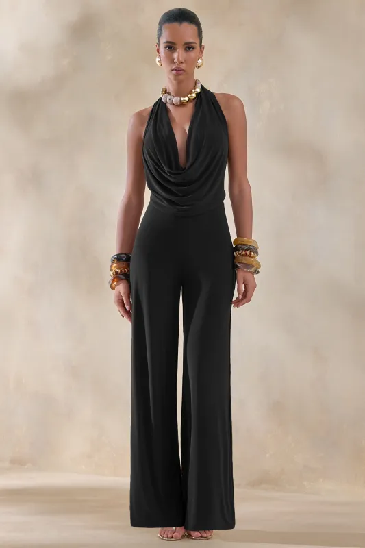 Clemence | Black Plunge-Neck Jumpsuit made by Club L London