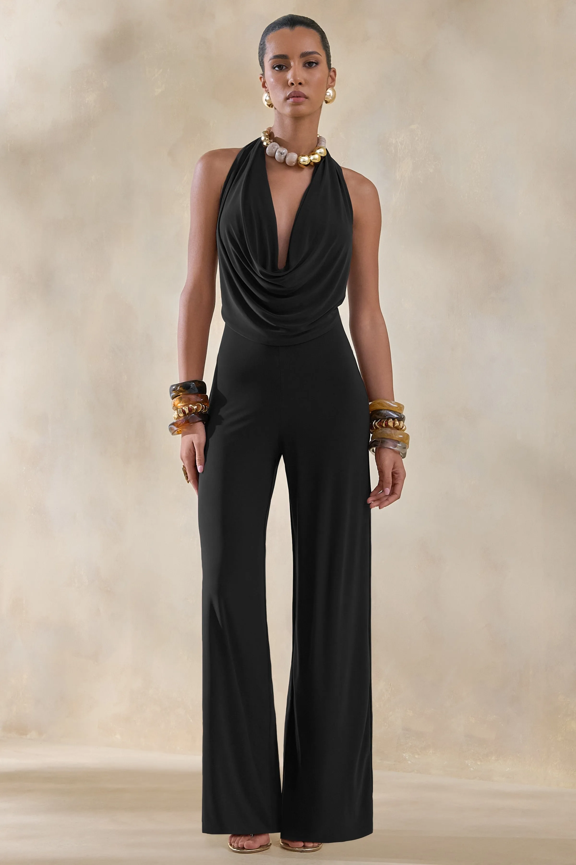 Clemence | Black Plunge-Neck Jumpsuit sold by Club L London product image thumbnail 5