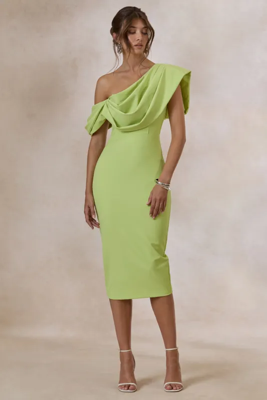 Adrina | Lime Draped One Shoulder Midi Dress made by Club L London