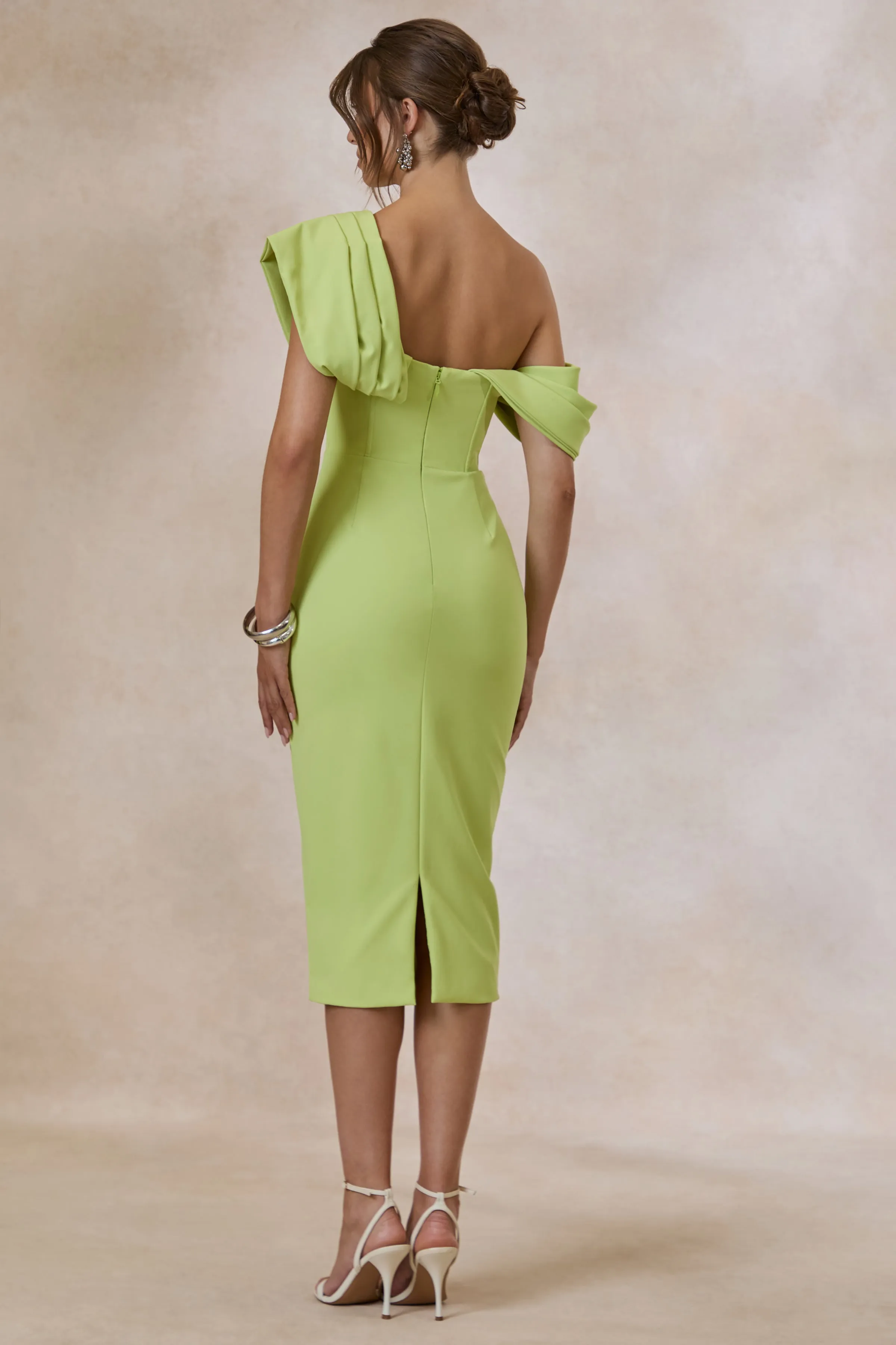Adrina | Lime Draped One Shoulder Midi Dress sold by Club L London product image thumbnail 2